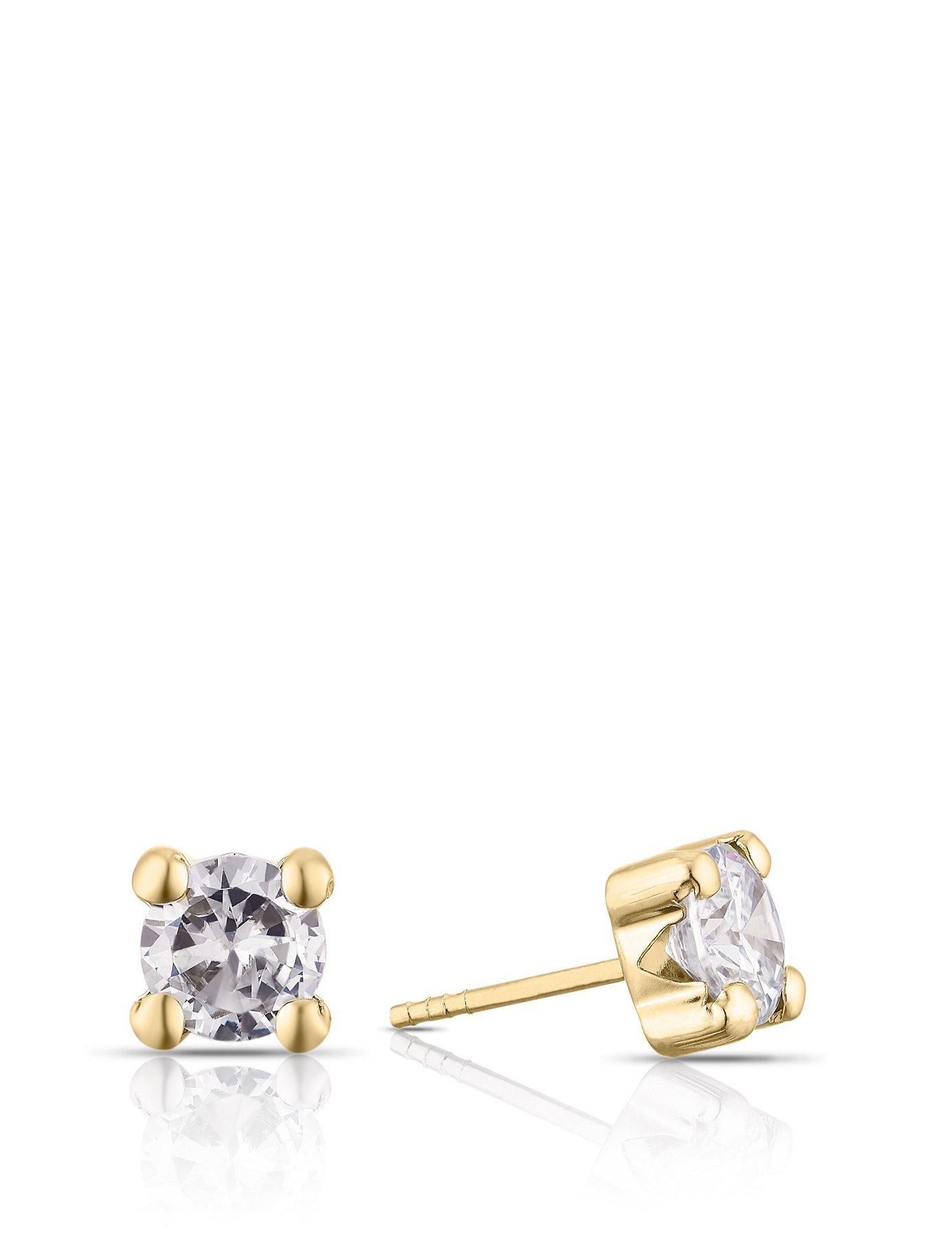 undefined 9ct Yellow Gold Earrings. Cubic Zirconia Stud Earrings
