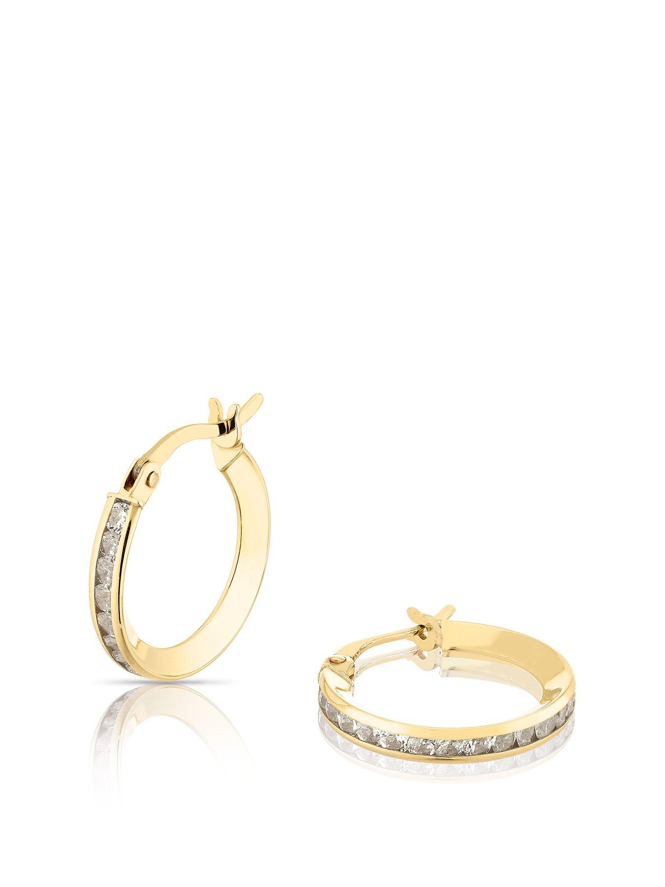 undefined 9ct Yellow Gold Earrings. Cubic Zirconia Channel Set Hoop Earrings