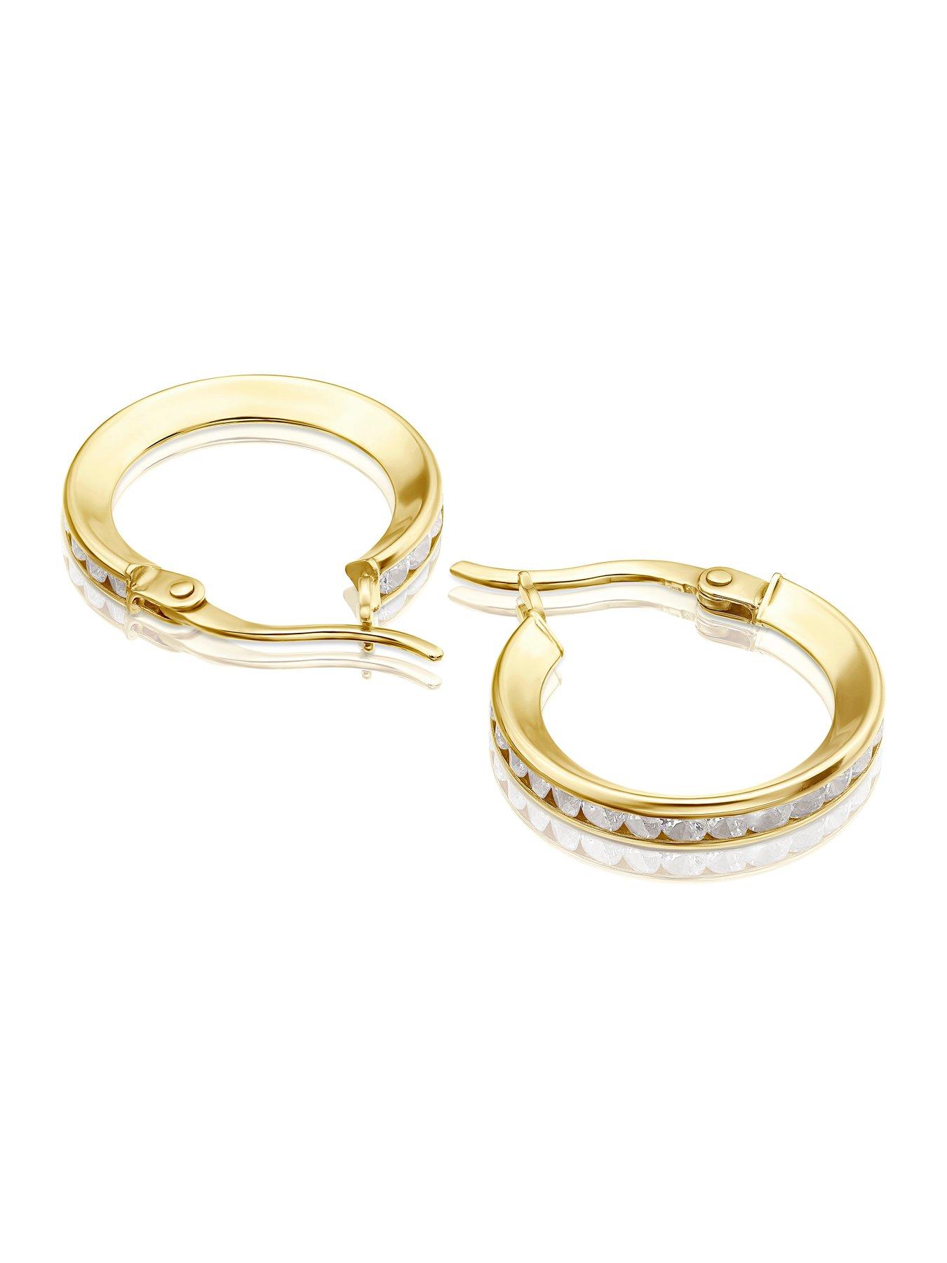  image of ernest-jones-9ct-yellow-gold-earrings-cubic-zirconia-channel-set-hoop-earrings