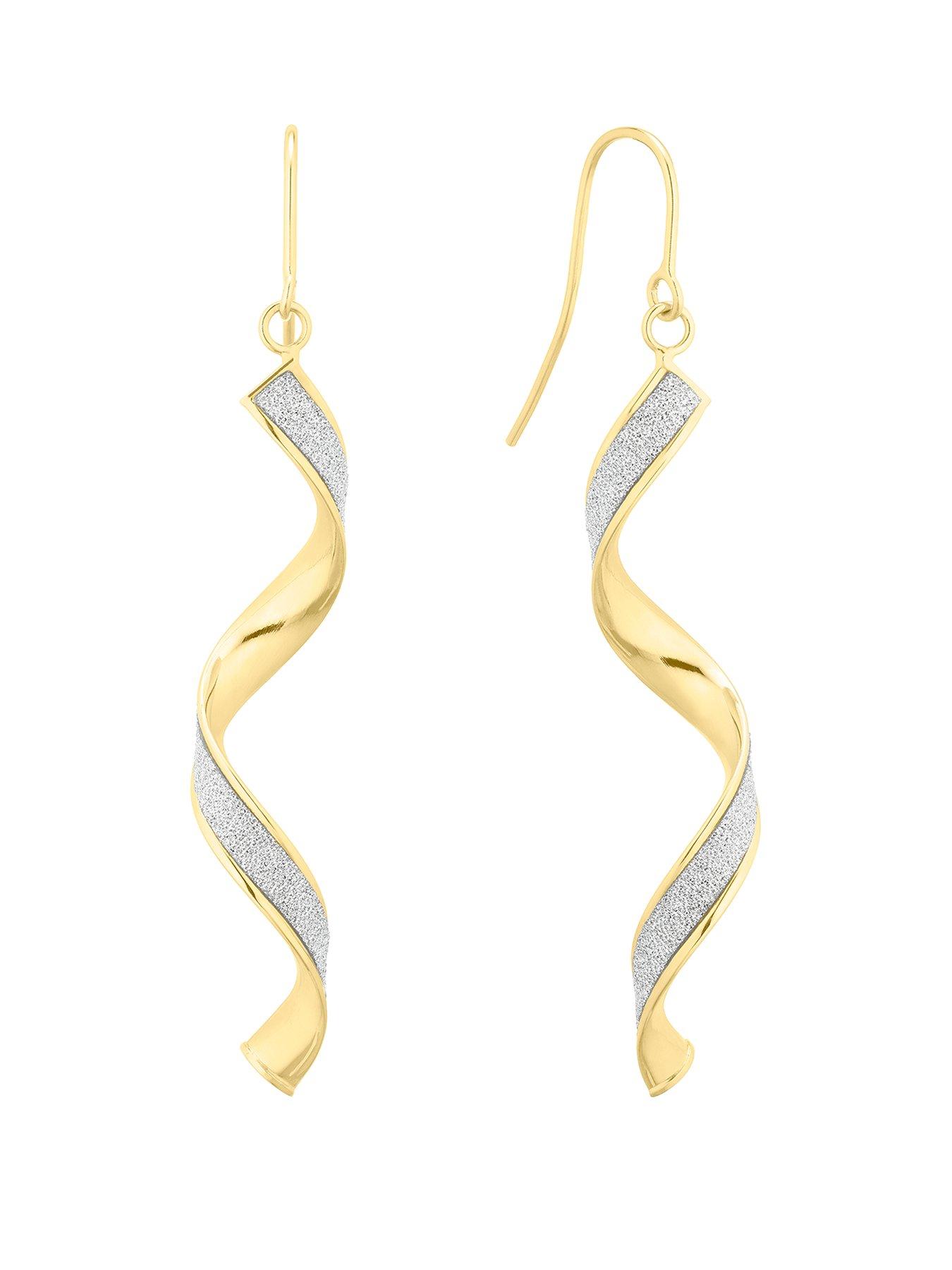 undefined 9ct Yellow Gold Sparkle Twist Drop Earrings