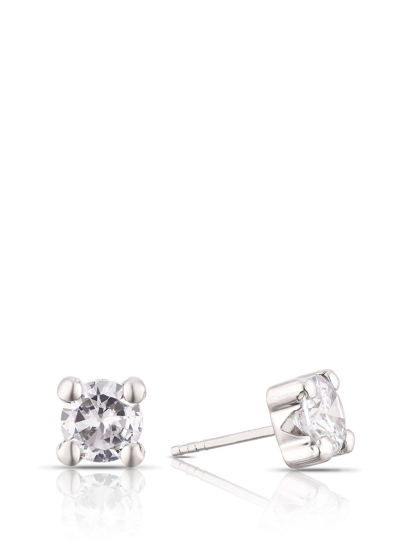Ernest Jones 9ct White Gold Earrings. Cubic Zirconia Stud Earrings