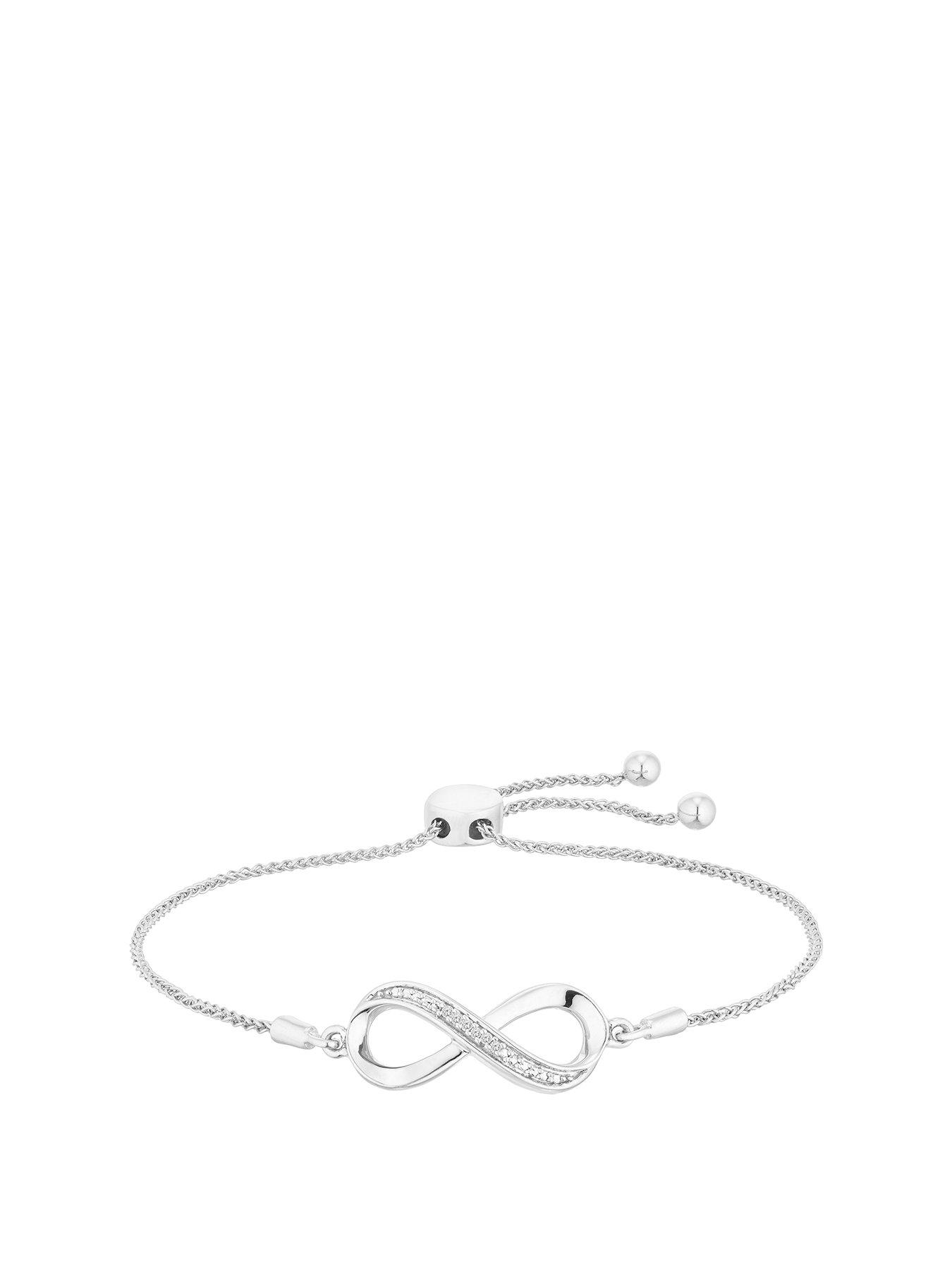 Ernest Jones Sterling Silver Bracelet. Diamond Infinity Adjustable Bracelet