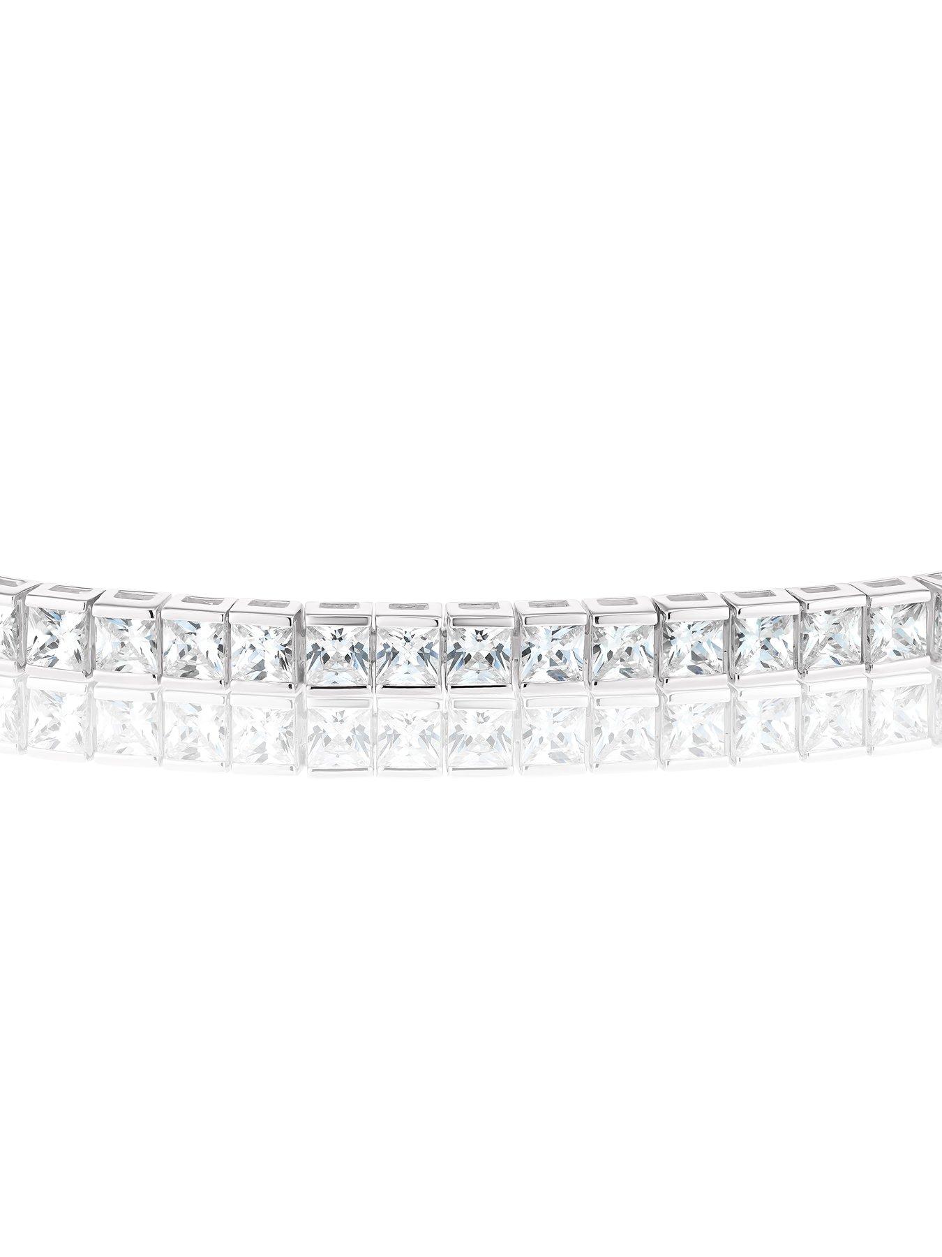  image of ernest-jones-sterling-silver-cubic-zirconia-princess-cut-tennis-bracelet