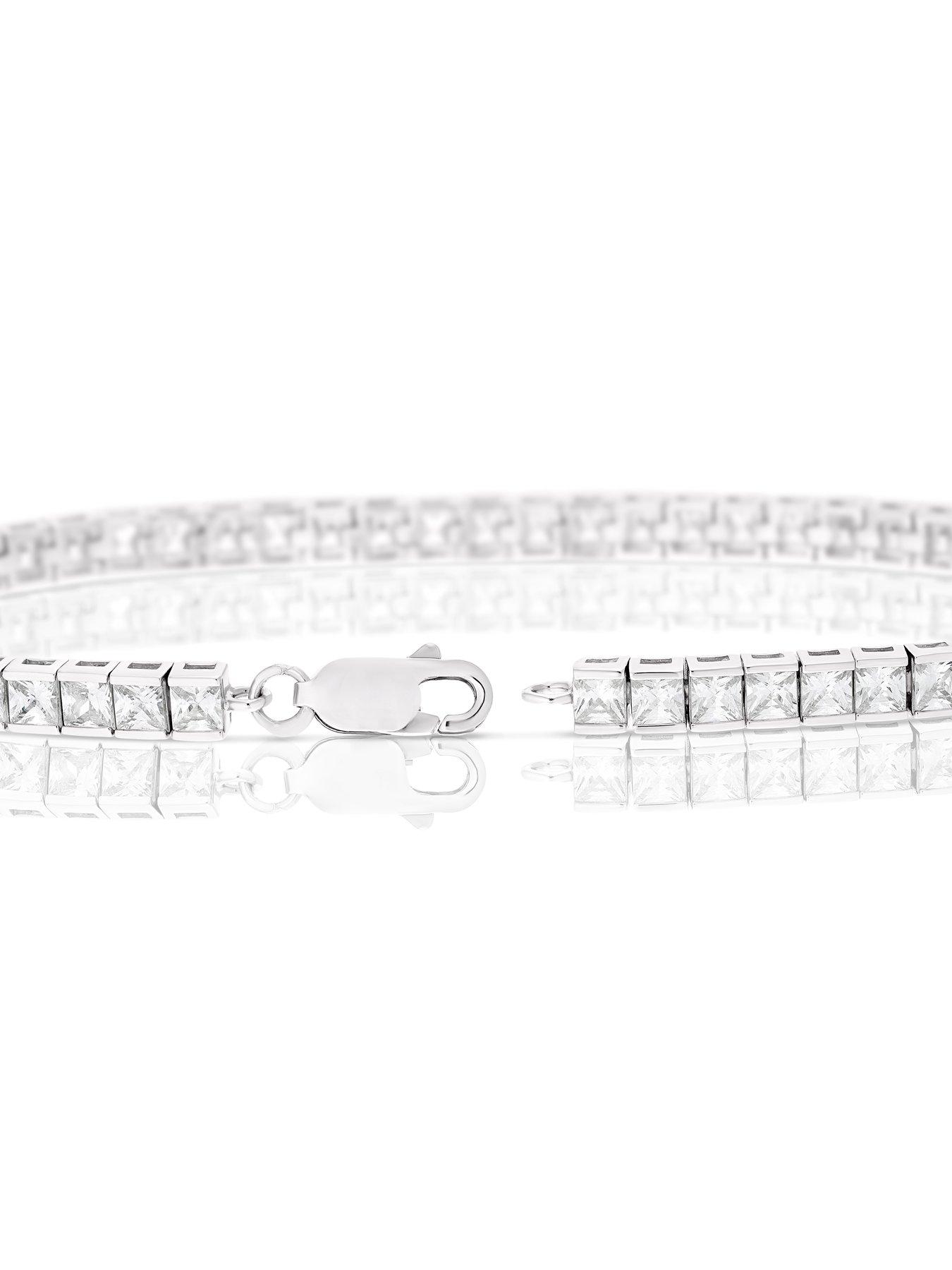  image of ernest-jones-sterling-silver-cubic-zirconia-princess-cut-tennis-bracelet