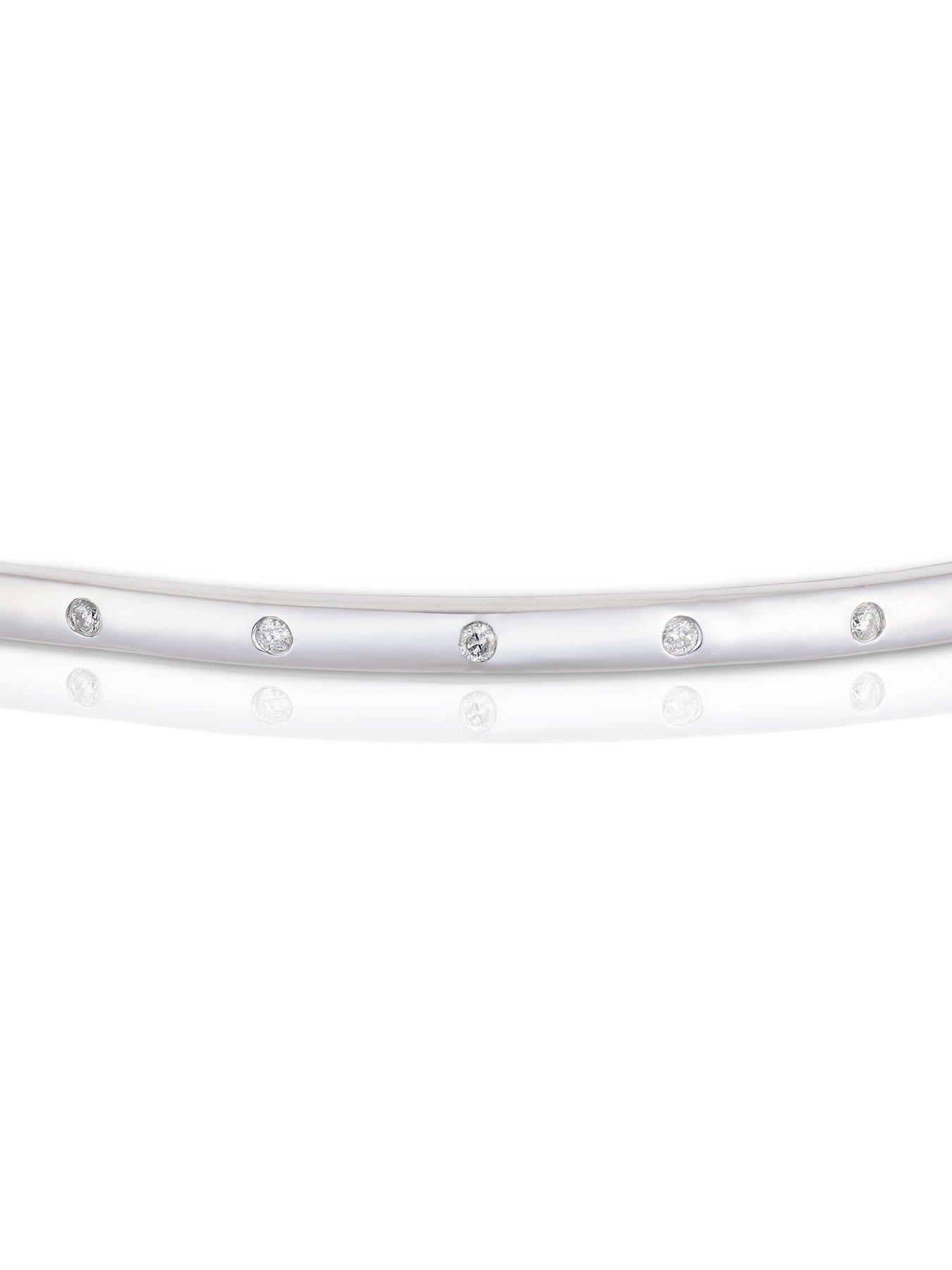  image of ernest-jones-sterling-silver-bangle-012ct-diamond-swiss-set-bangle