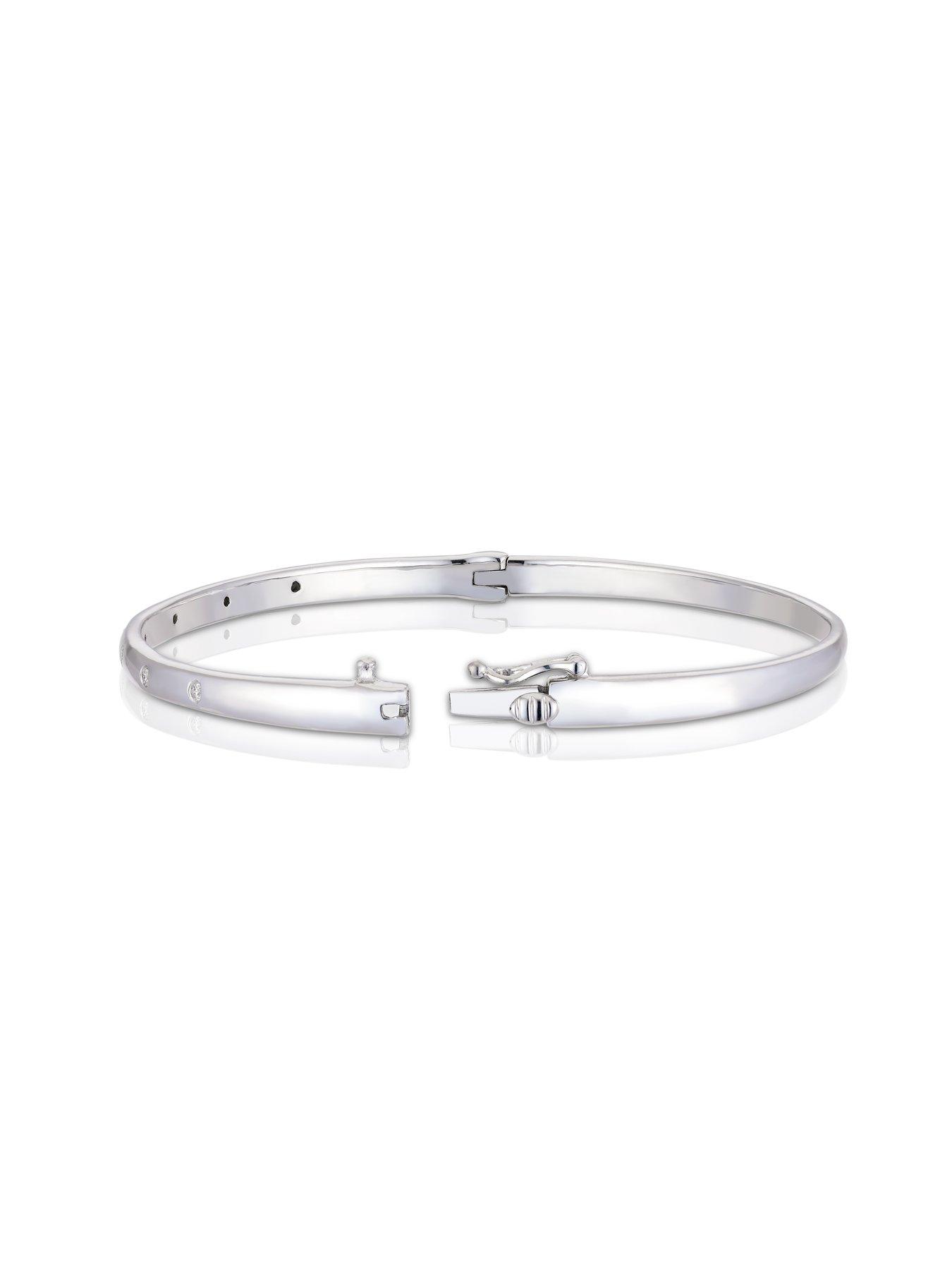  image of ernest-jones-sterling-silver-bangle-012ct-diamond-swiss-set-bangle