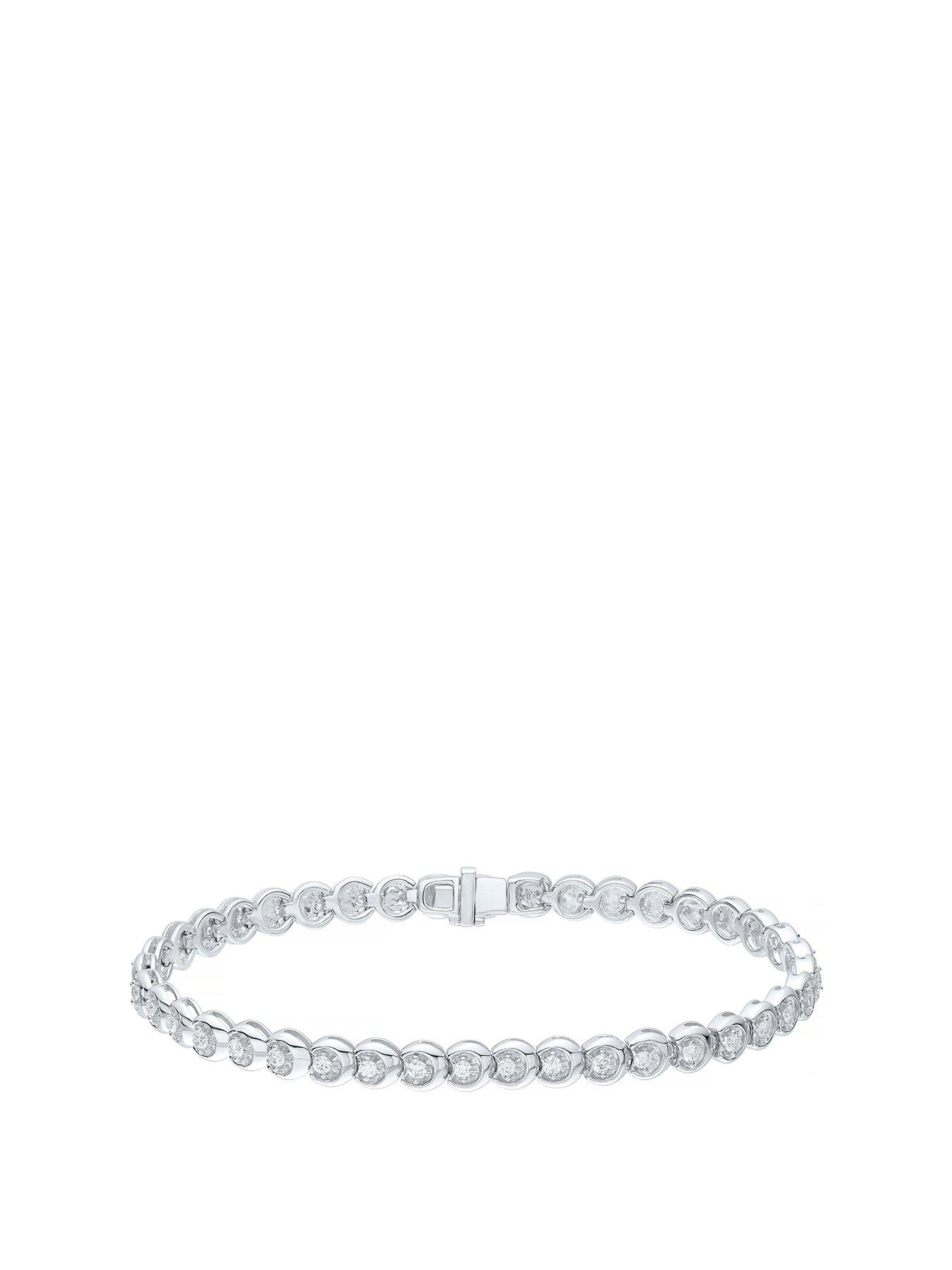 Ernest Jones 9ct White Gold Bracelet. 1ct Diamond Tennis Bracelet