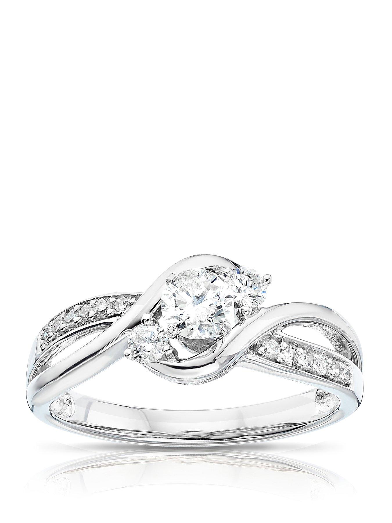 Ernest Jones 9ct White Gold 0.43ct Total Diamond Three Stone Ring