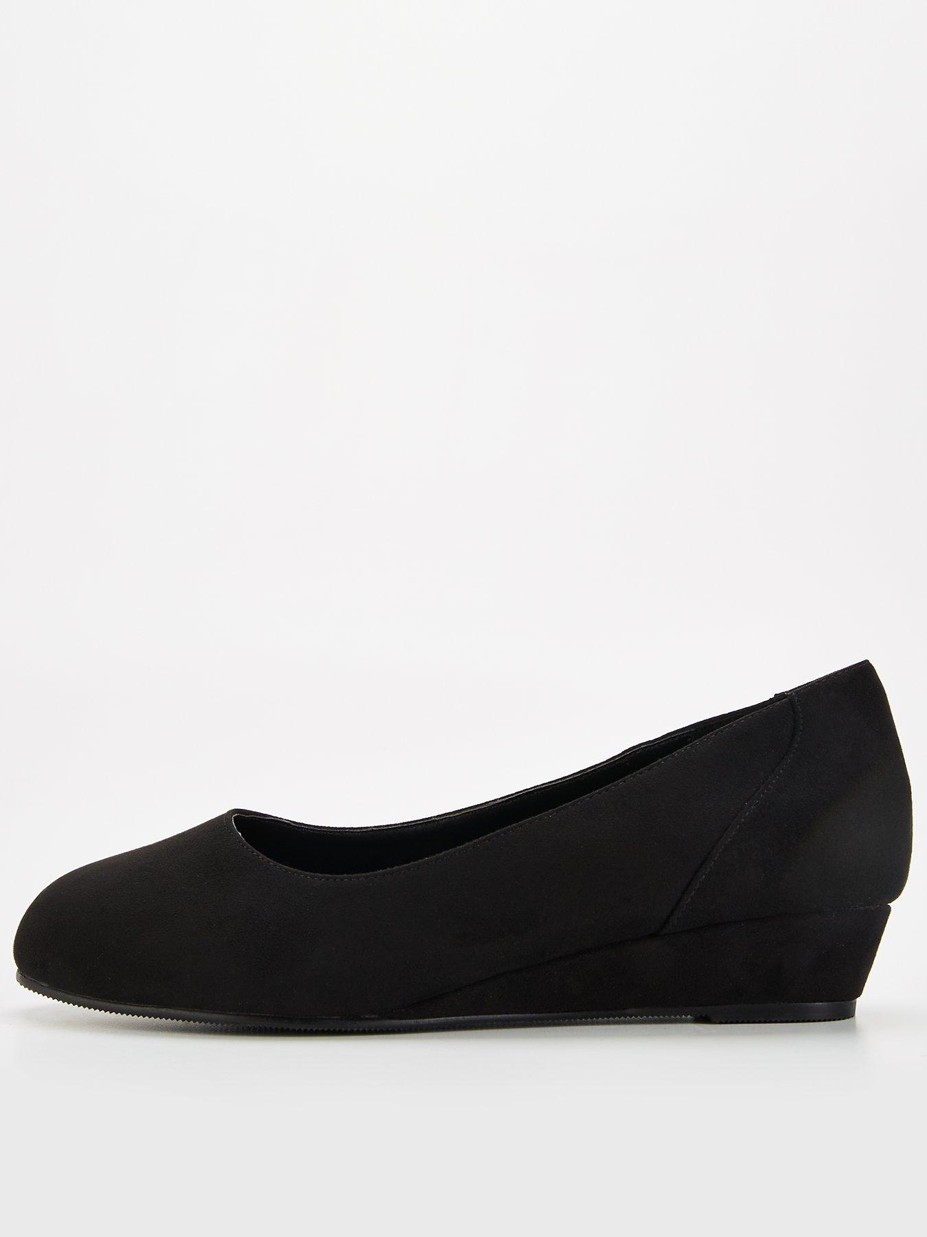 V by Very Comfort Wide Fit Comfort Wedge Court Shoe - Black