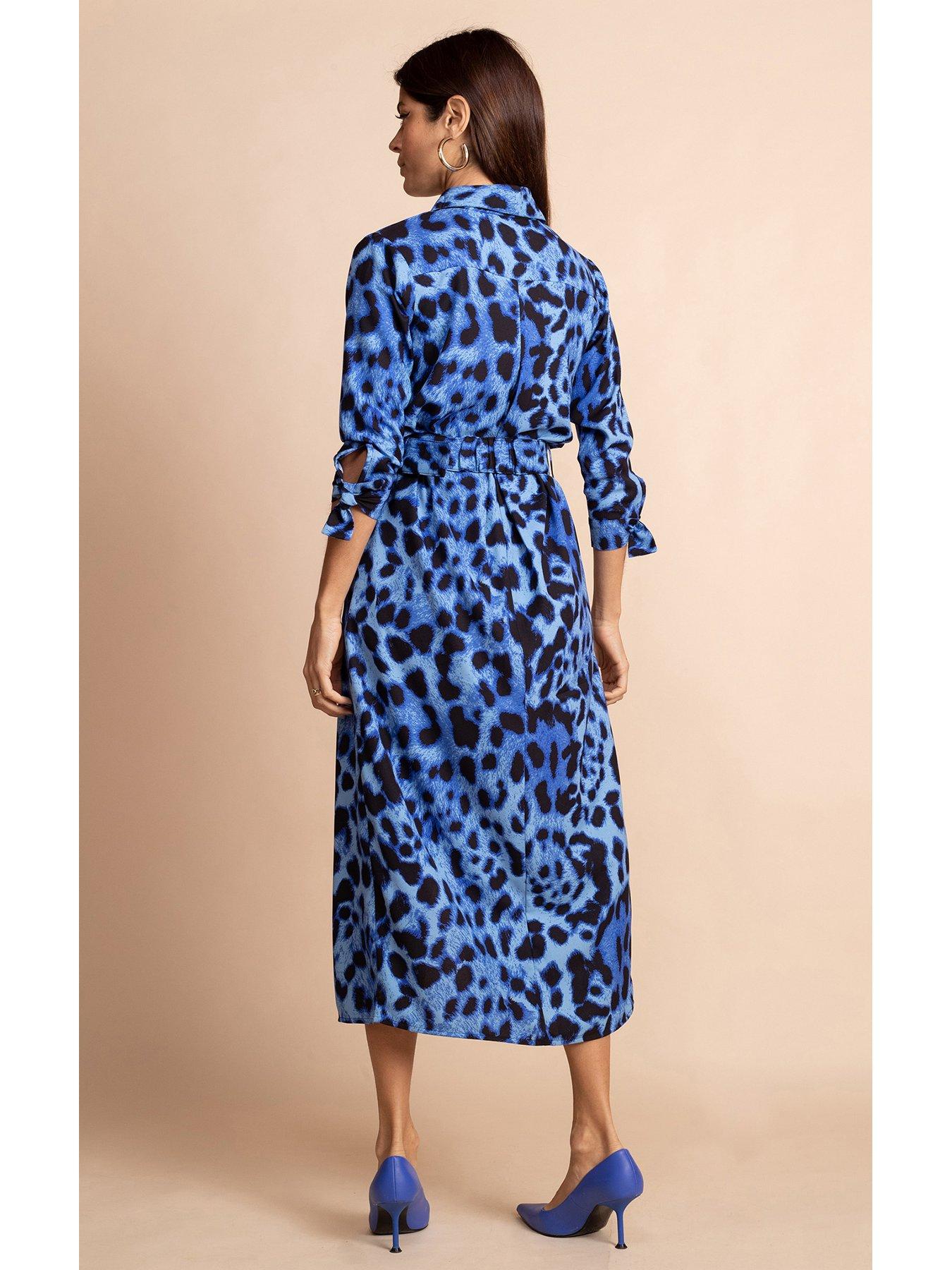 Dancing Leopard Alva Blue Leopard Midi Shirt Dress