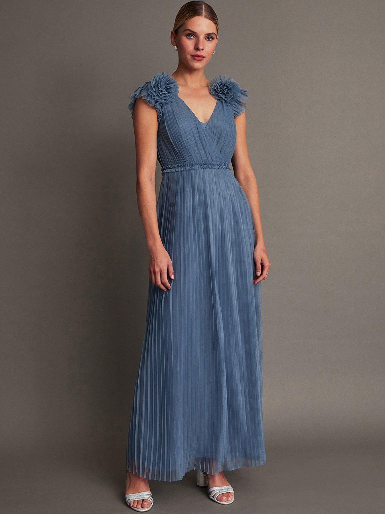 Image 1 of 5 of Monsoon Wendy Pleated Maxi Dress - Blue