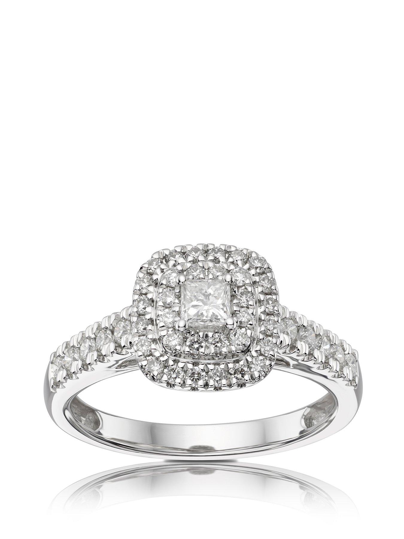 Image 1 of 5 of Ernest Jones 18ct White Gold 0.50ct Total Diamond Princess Halo Ring
