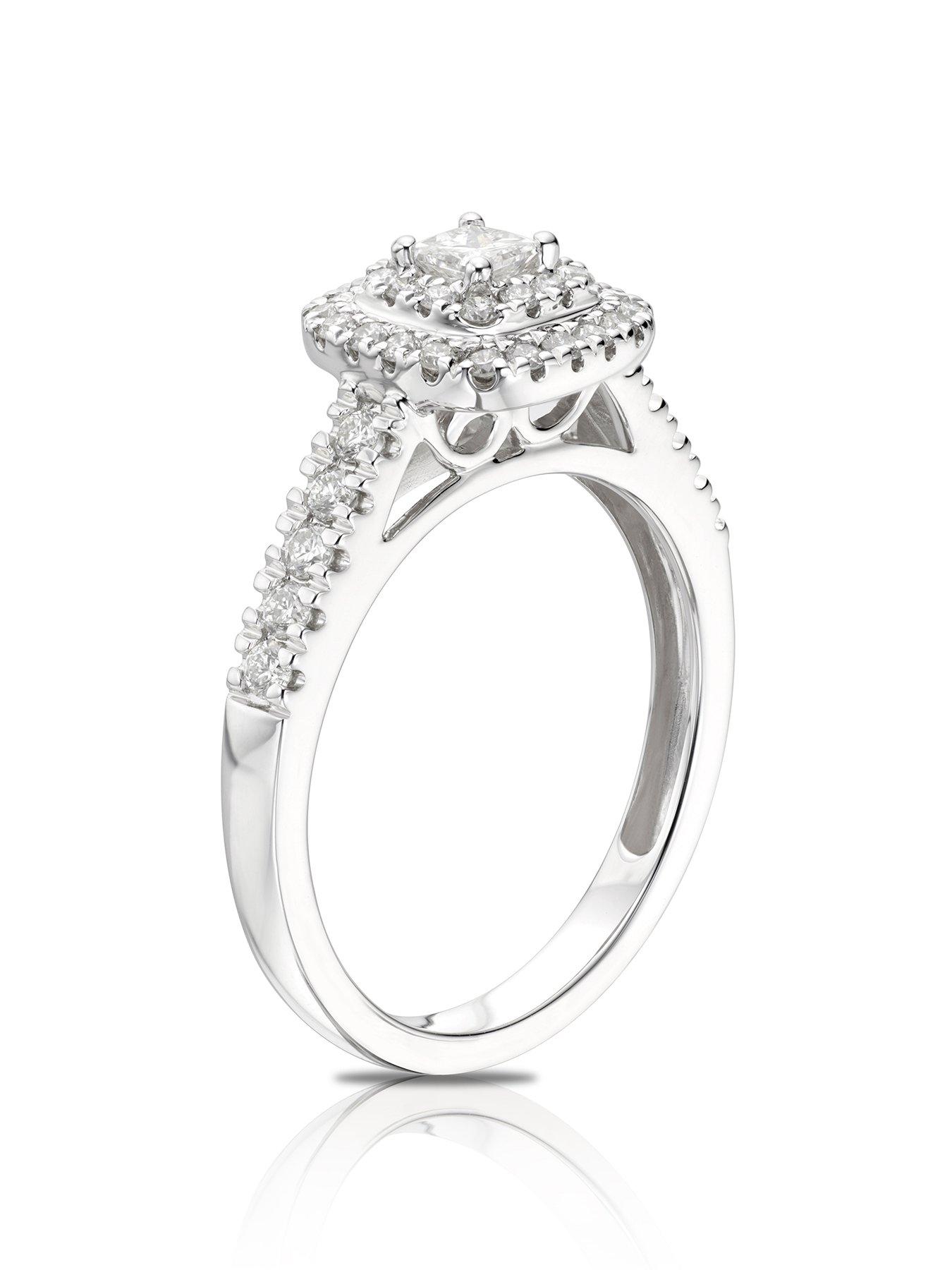 Image 2 of 5 of Ernest Jones 18ct White Gold 0.50ct Total Diamond Princess Halo Ring