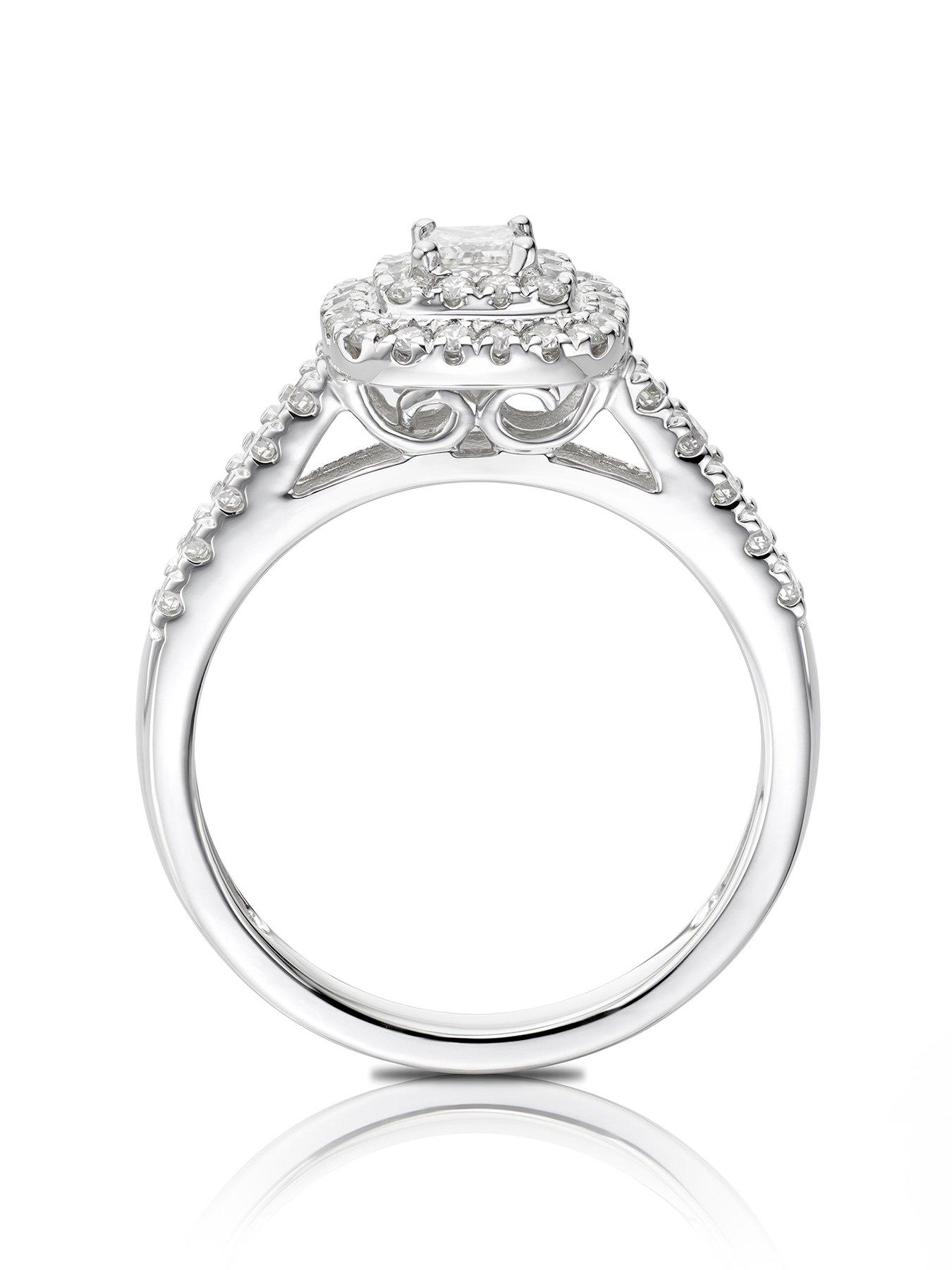 Image 3 of 5 of Ernest Jones 18ct White Gold 0.50ct Total Diamond Princess Halo Ring
