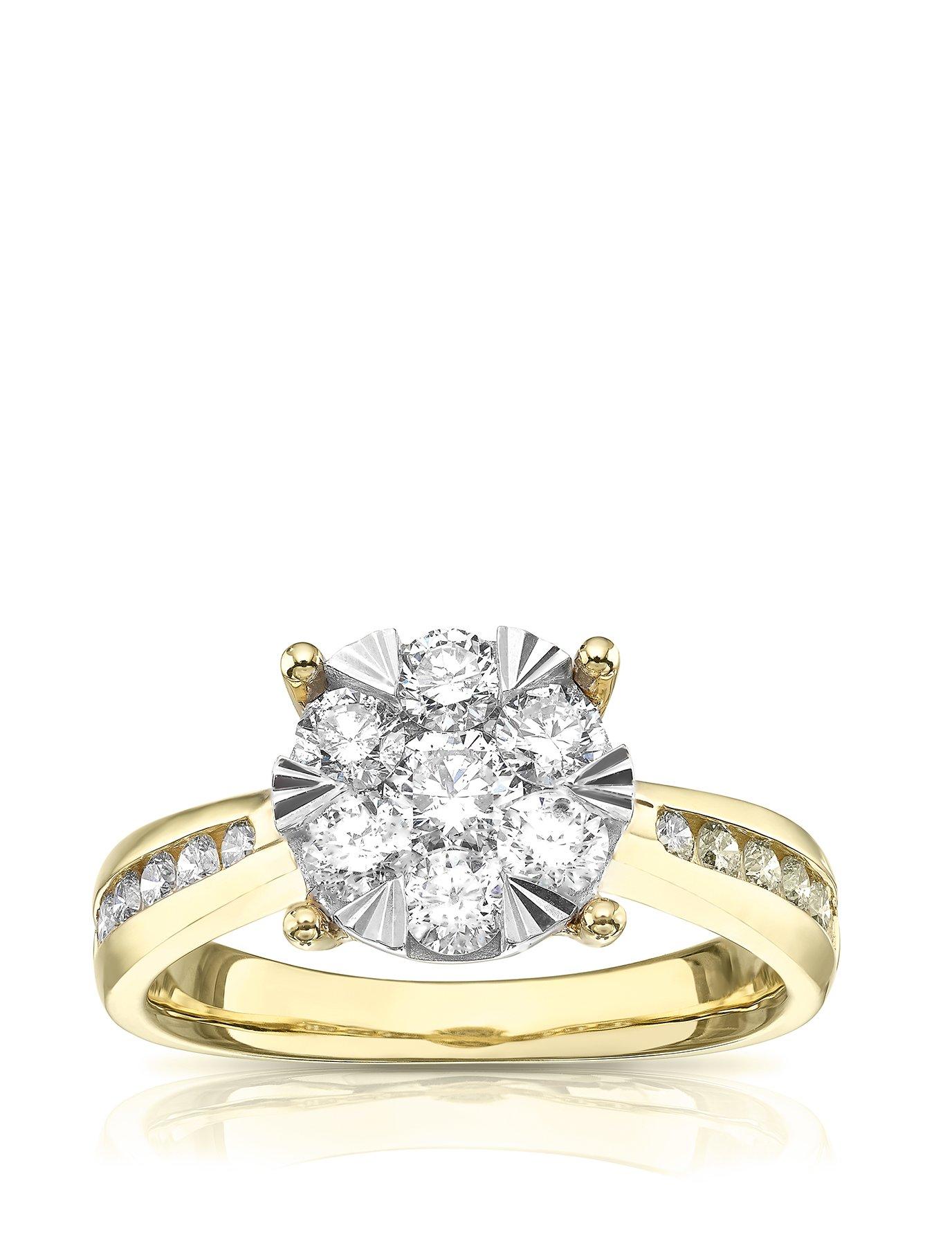 ernest-jones-9ct-yellow-gold-engagement-ring-1ct-total-diamond-cluster-ring