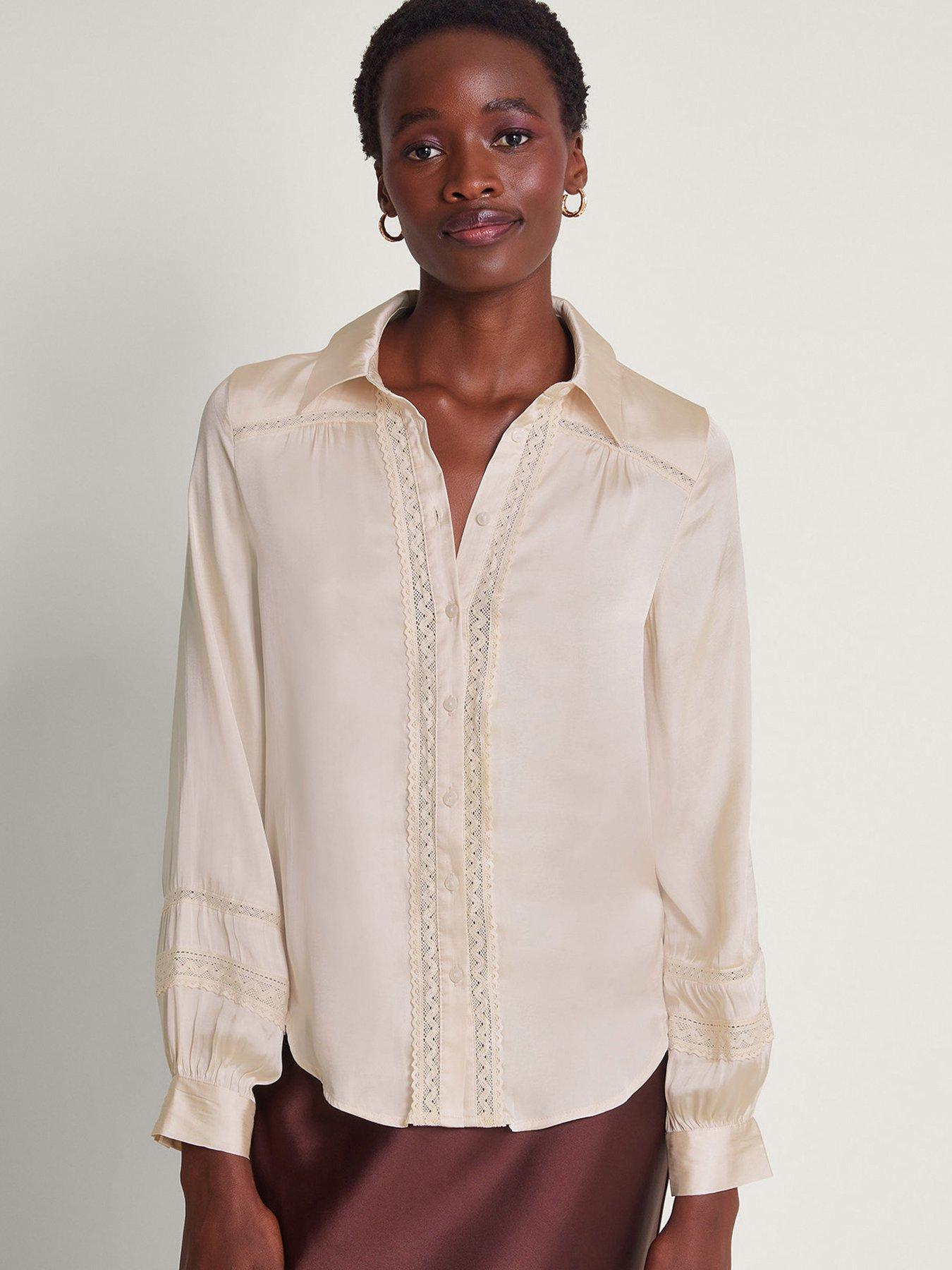 Monsoon Alma Satin Lace Blouse - Ivory