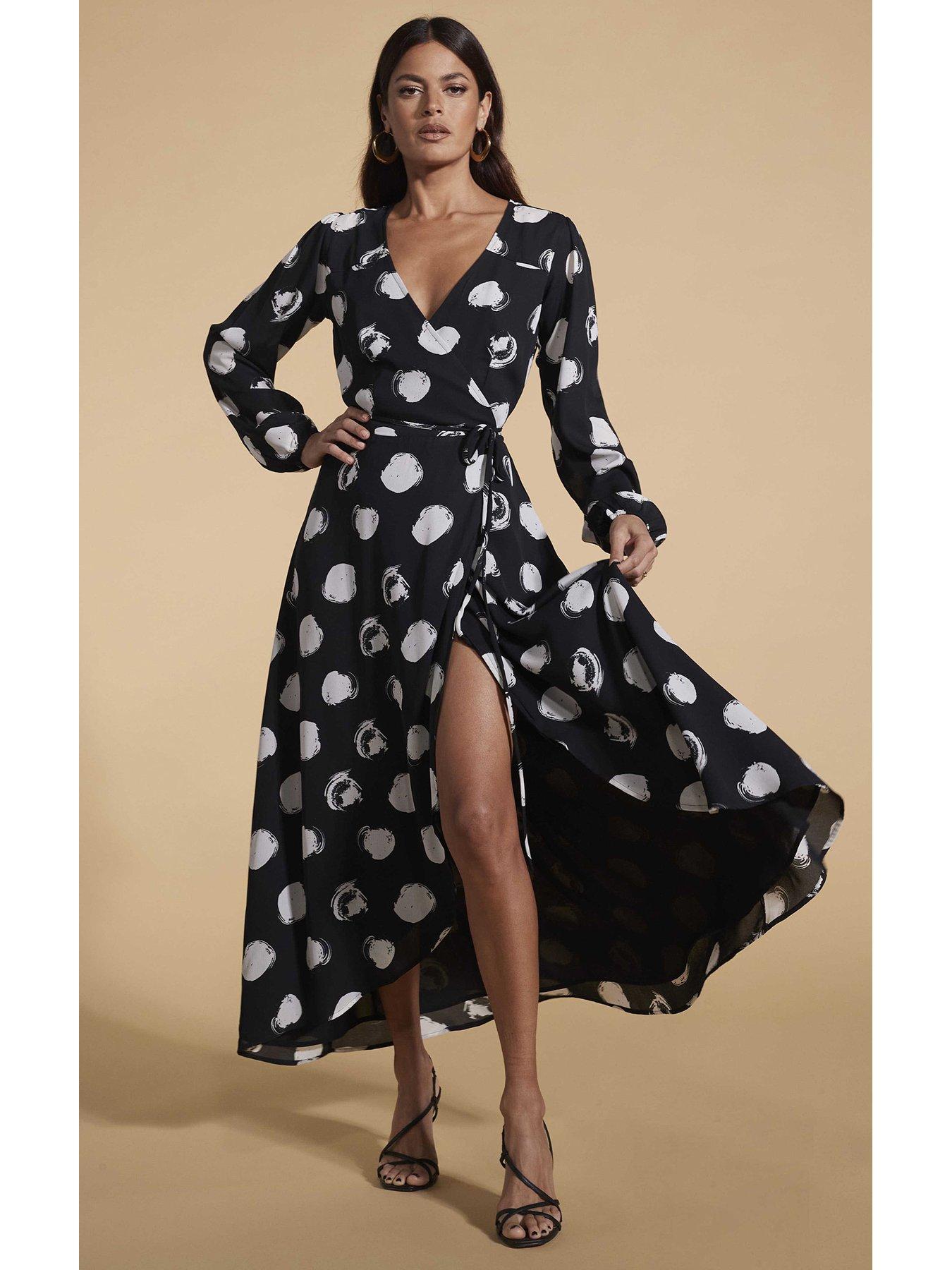 Image 3 of 5 of Dancing Leopard Jagger Mono Spot Wrap&nbsp;Maxi Dress - Black/White
