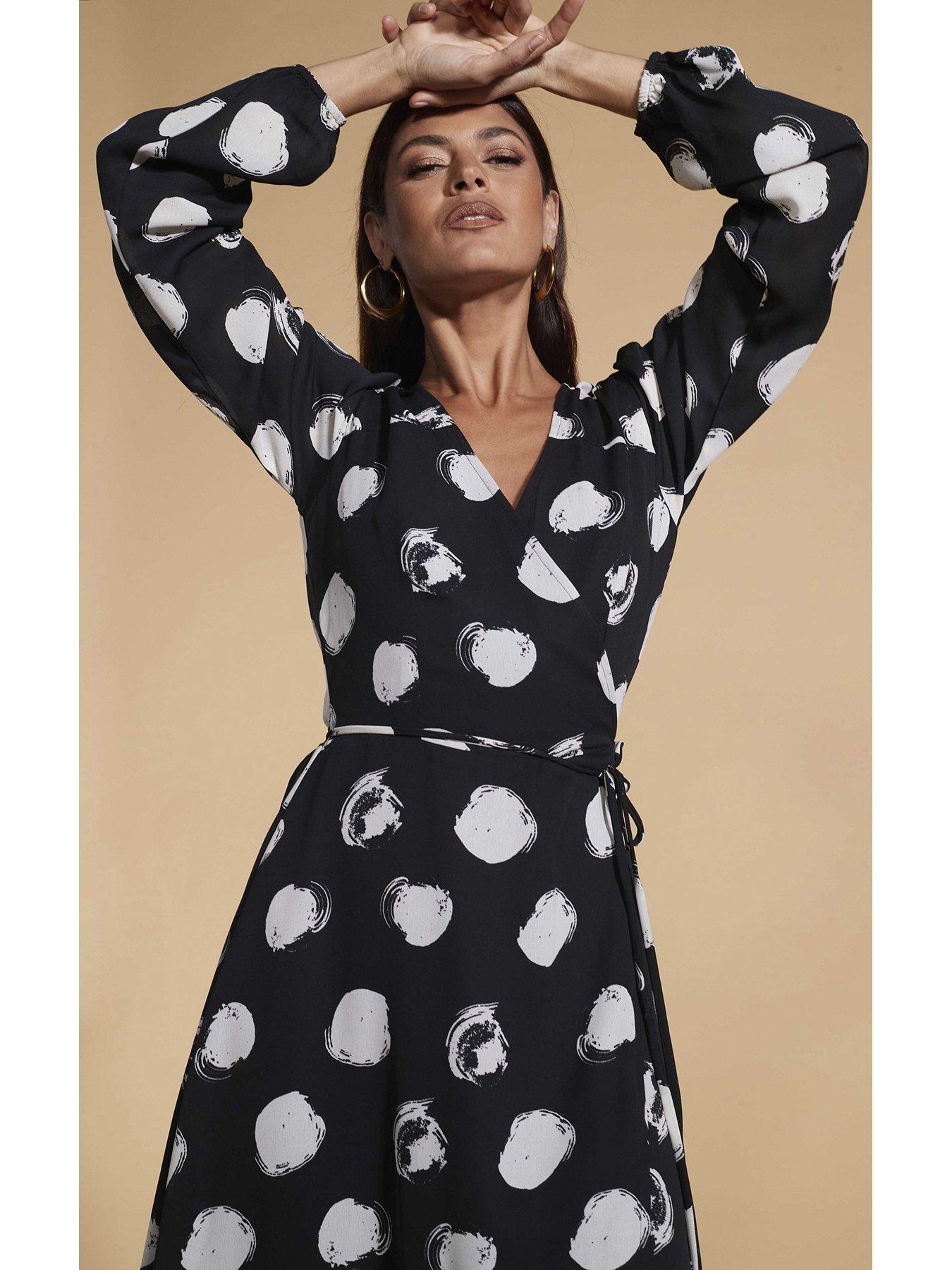 Image 4 of 5 of Dancing Leopard Jagger Mono Spot Wrap&nbsp;Maxi Dress - Black/White