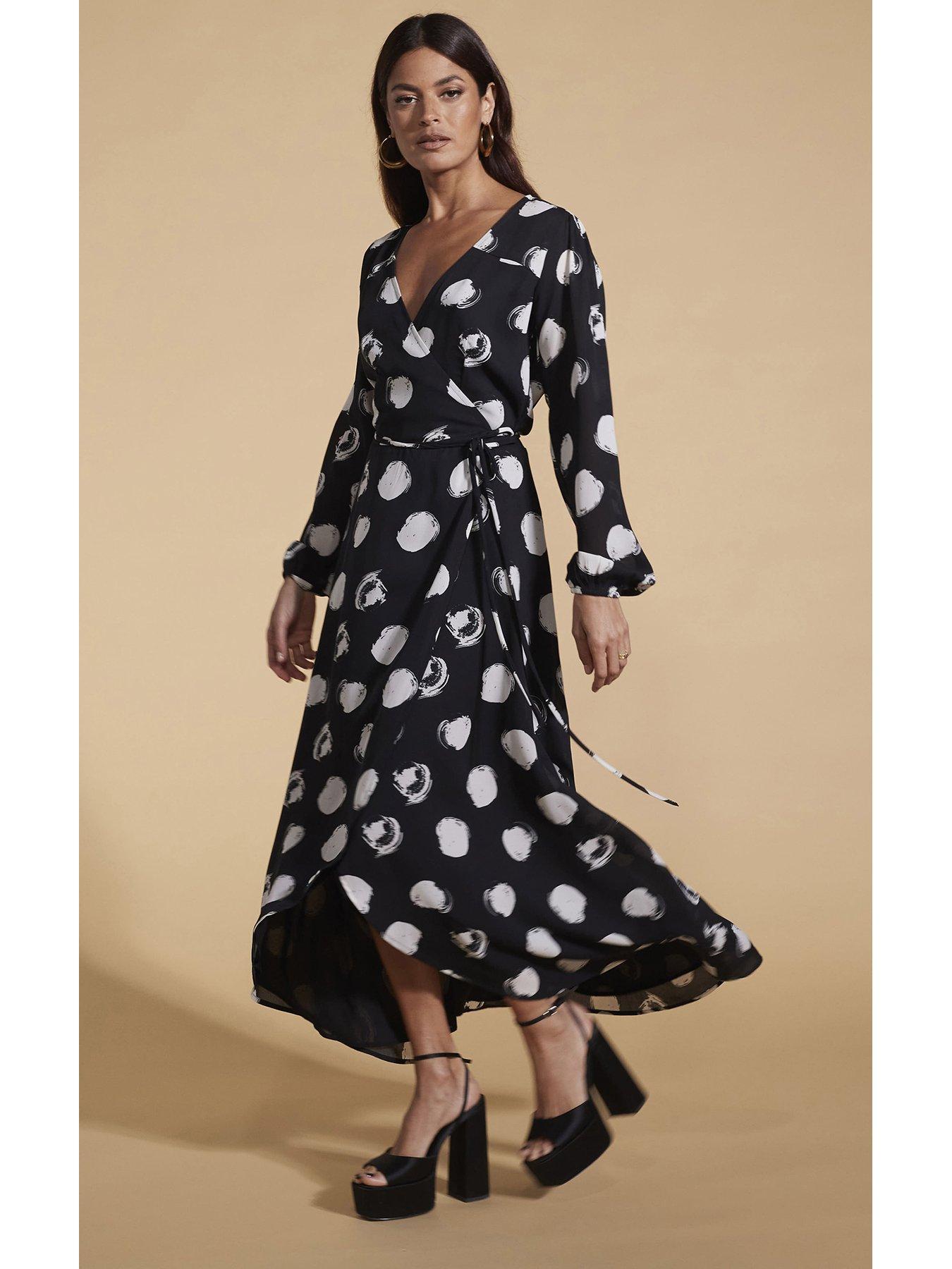 Image 5 of 5 of Dancing Leopard Jagger Mono Spot Wrap&nbsp;Maxi Dress - Black/White