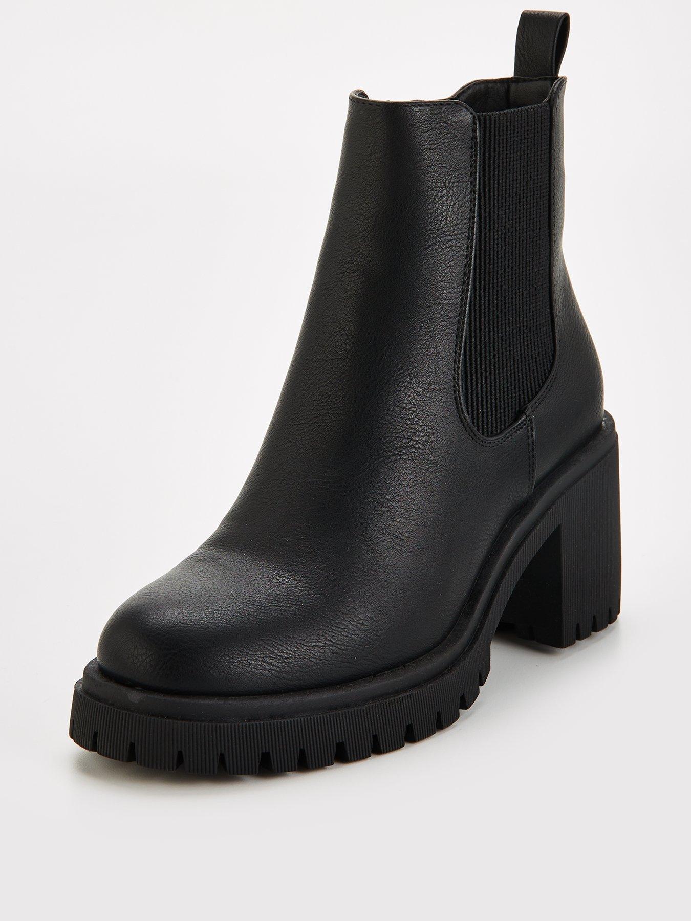  image of v-by-very-wide-block-heel-chunky-chelsea-ankle-boot-black