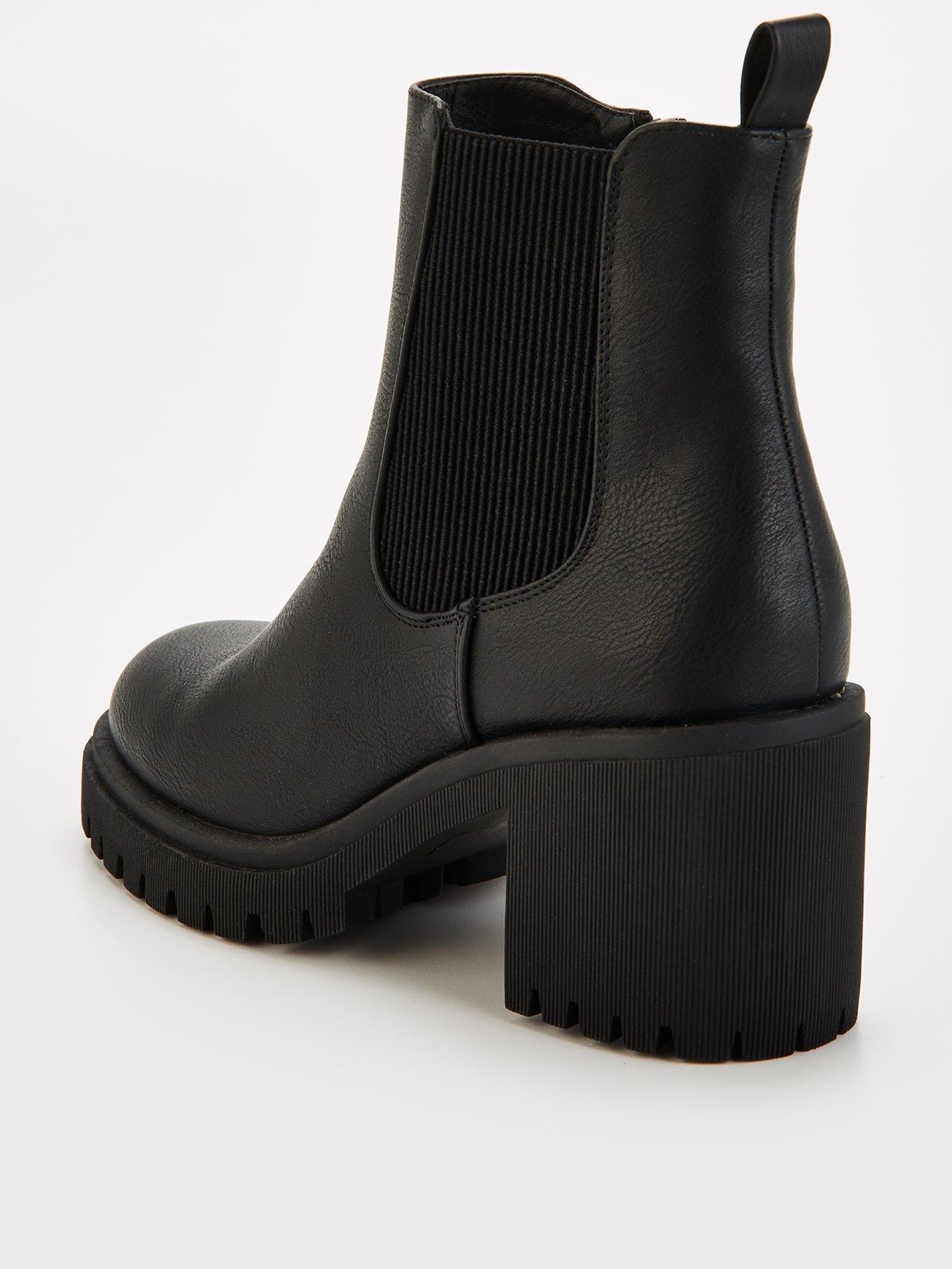  image of v-by-very-wide-block-heel-chunky-chelsea-ankle-boot-black