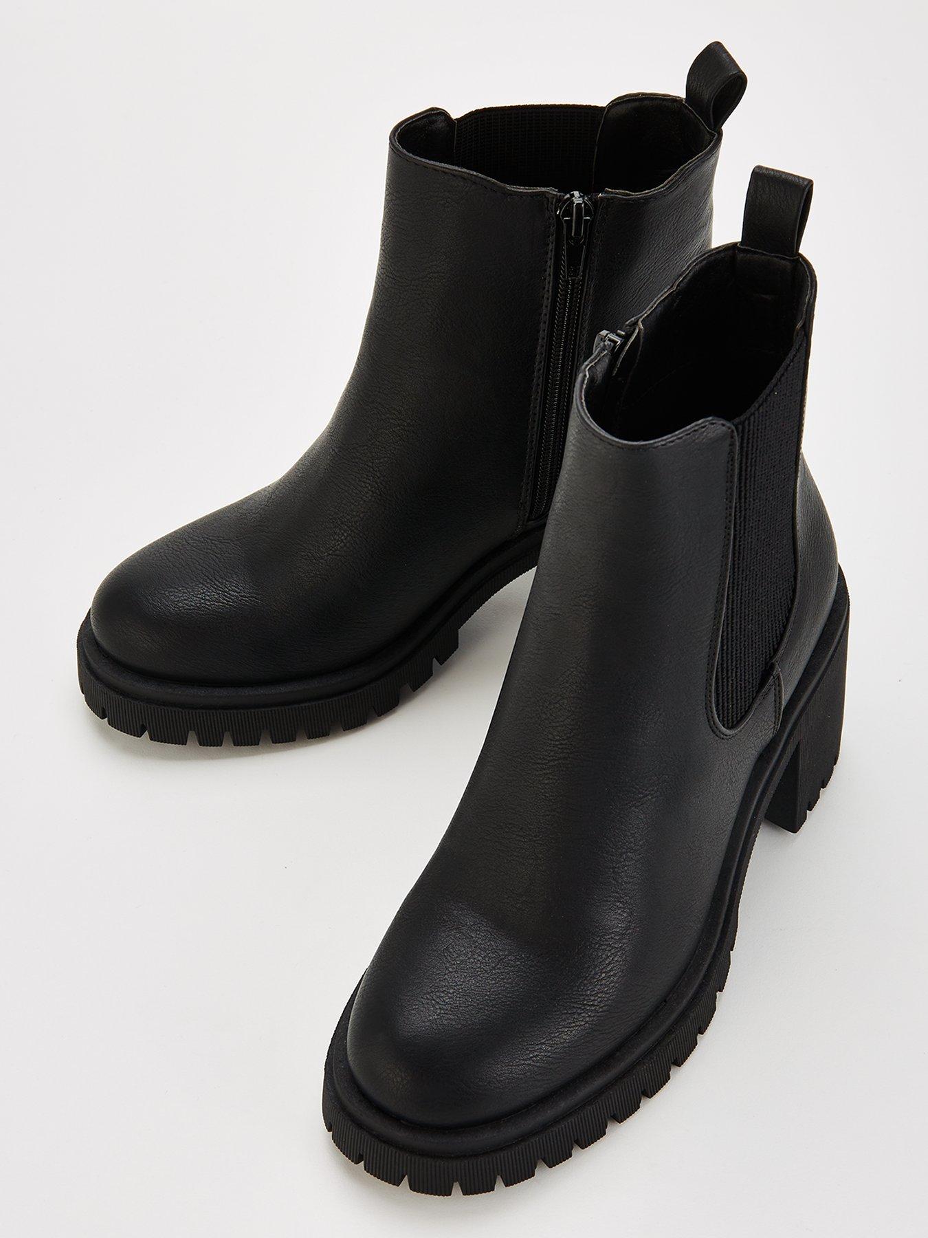  image of v-by-very-wide-block-heel-chunky-chelsea-ankle-boot-black