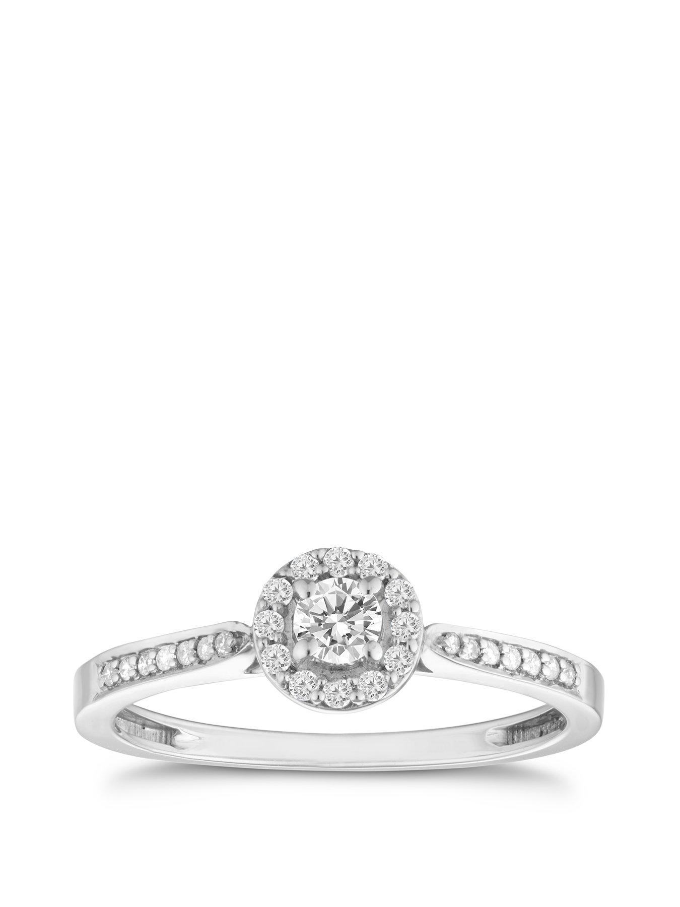undefined 9ct White Gold Engagement Ring. 0.25ct Diamond Halo Ring