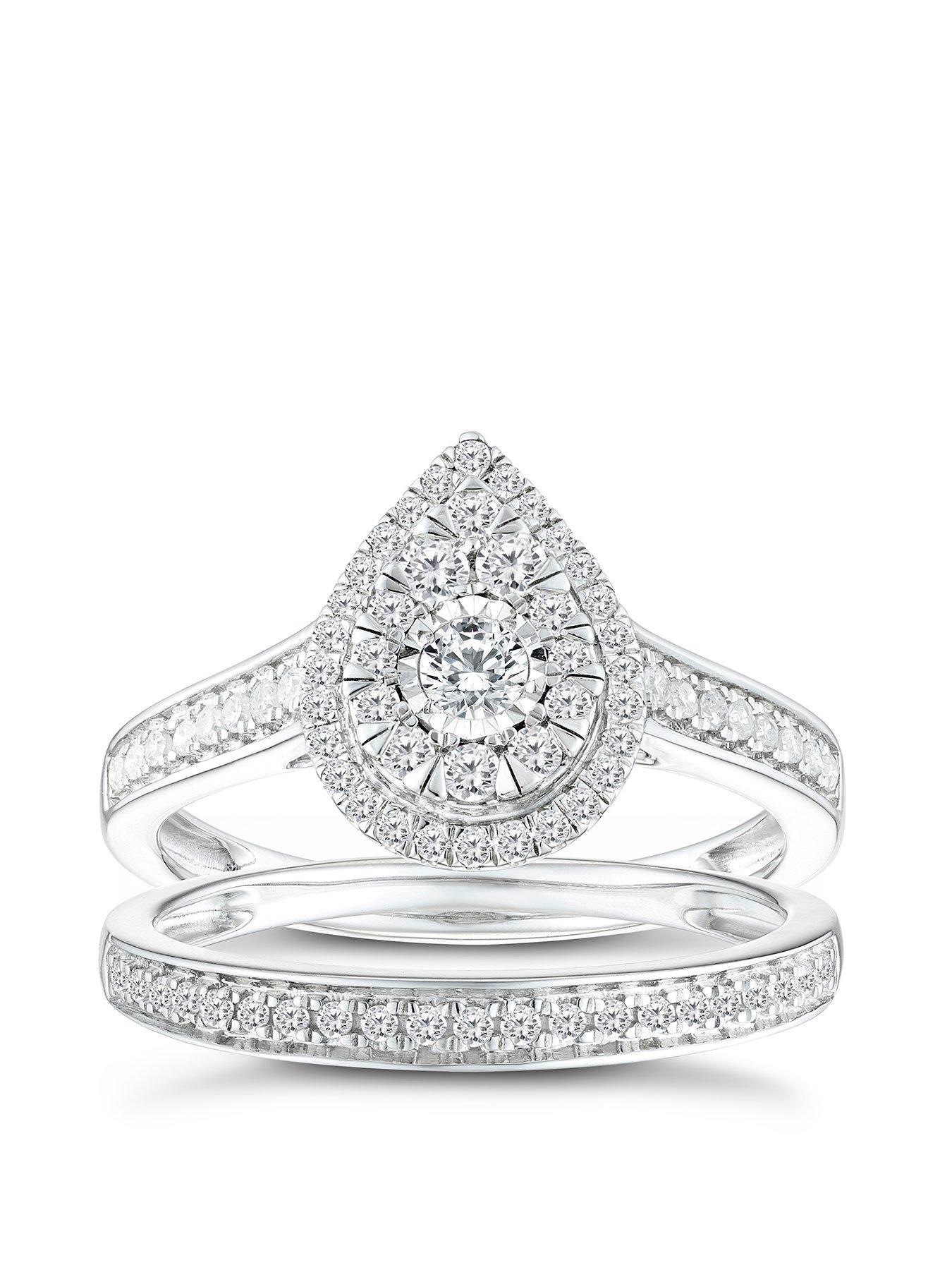 undefined 9ct White Gold 0.50ct Total Diamond Pear Halo Bridal Set