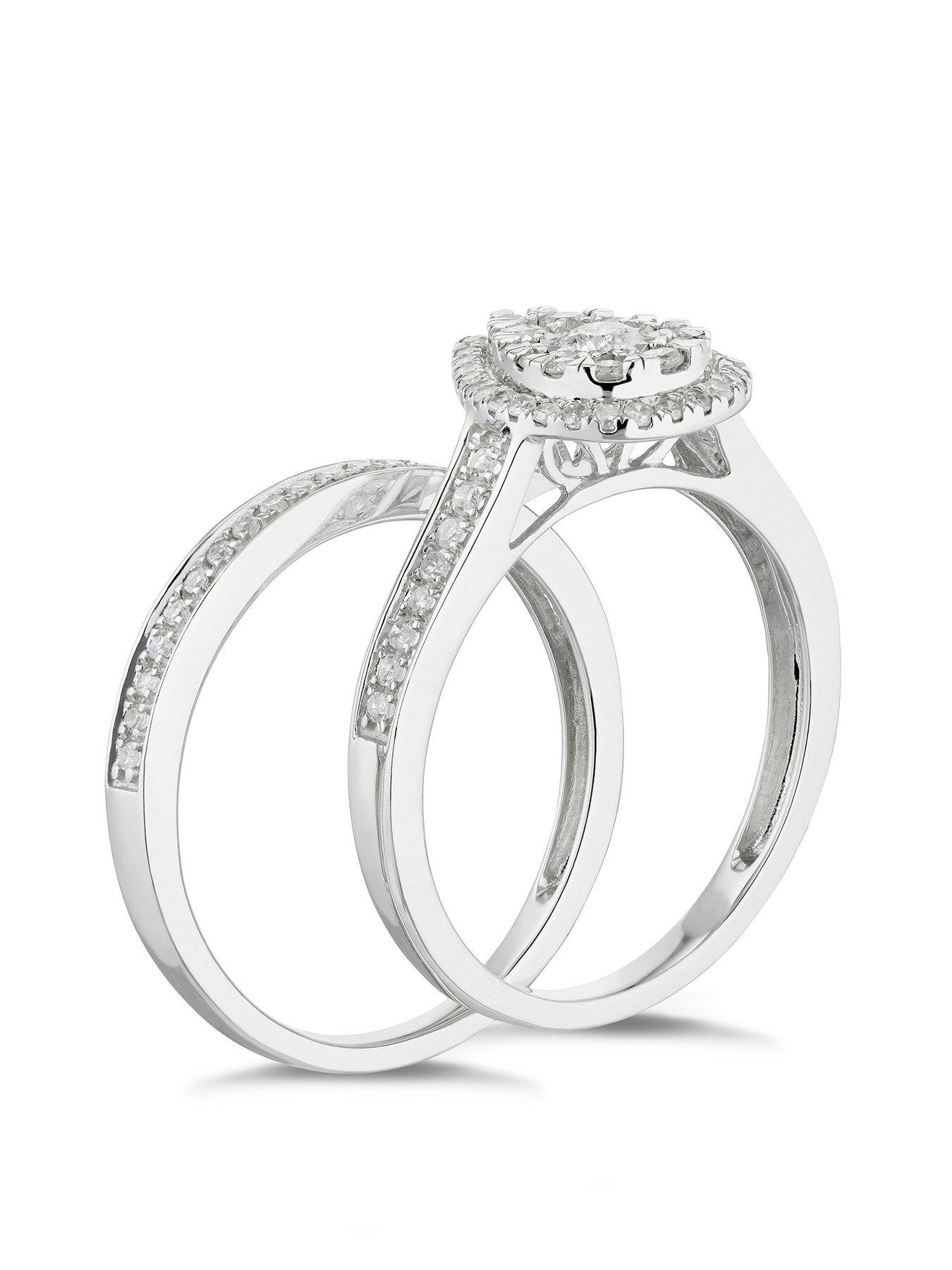 Image 2 of 5 of Ernest Jones 9ct White Gold 0.50ct Total Diamond Pear Halo Bridal Set