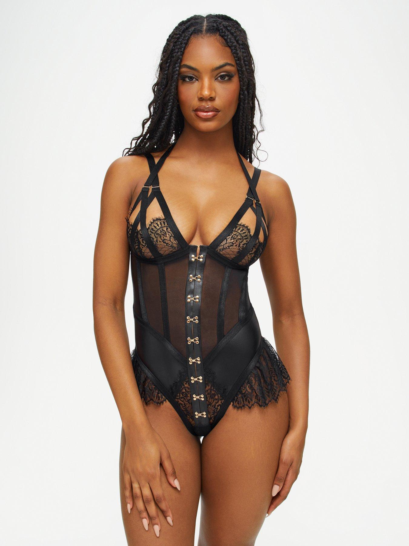Plus Size 20-22 Sexy Black Lace Strappy Cut Out Bodysuit Teddy G-String  Lingerie