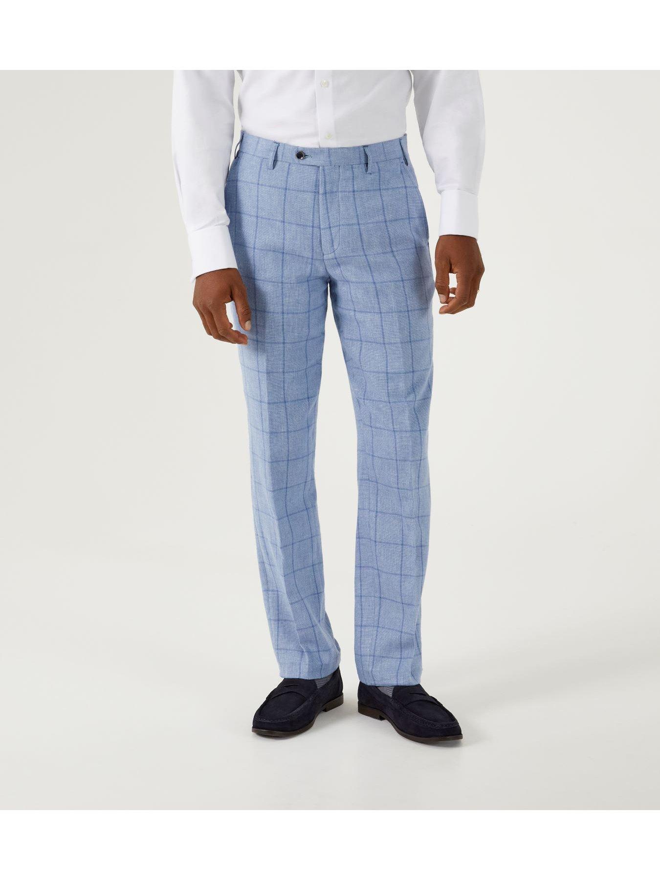 undefined Dudley Check Tailored Suit Trousers - Light Blue