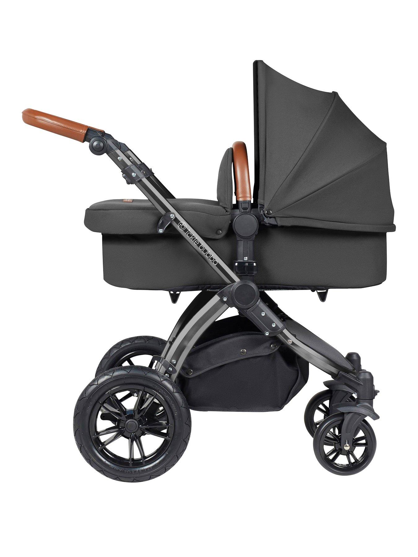  image of ickle-bubba-stomp-luxe-all-in-one-i-size-travel-system-with-isofix-base-stratus-black-charcoal-grey-tan