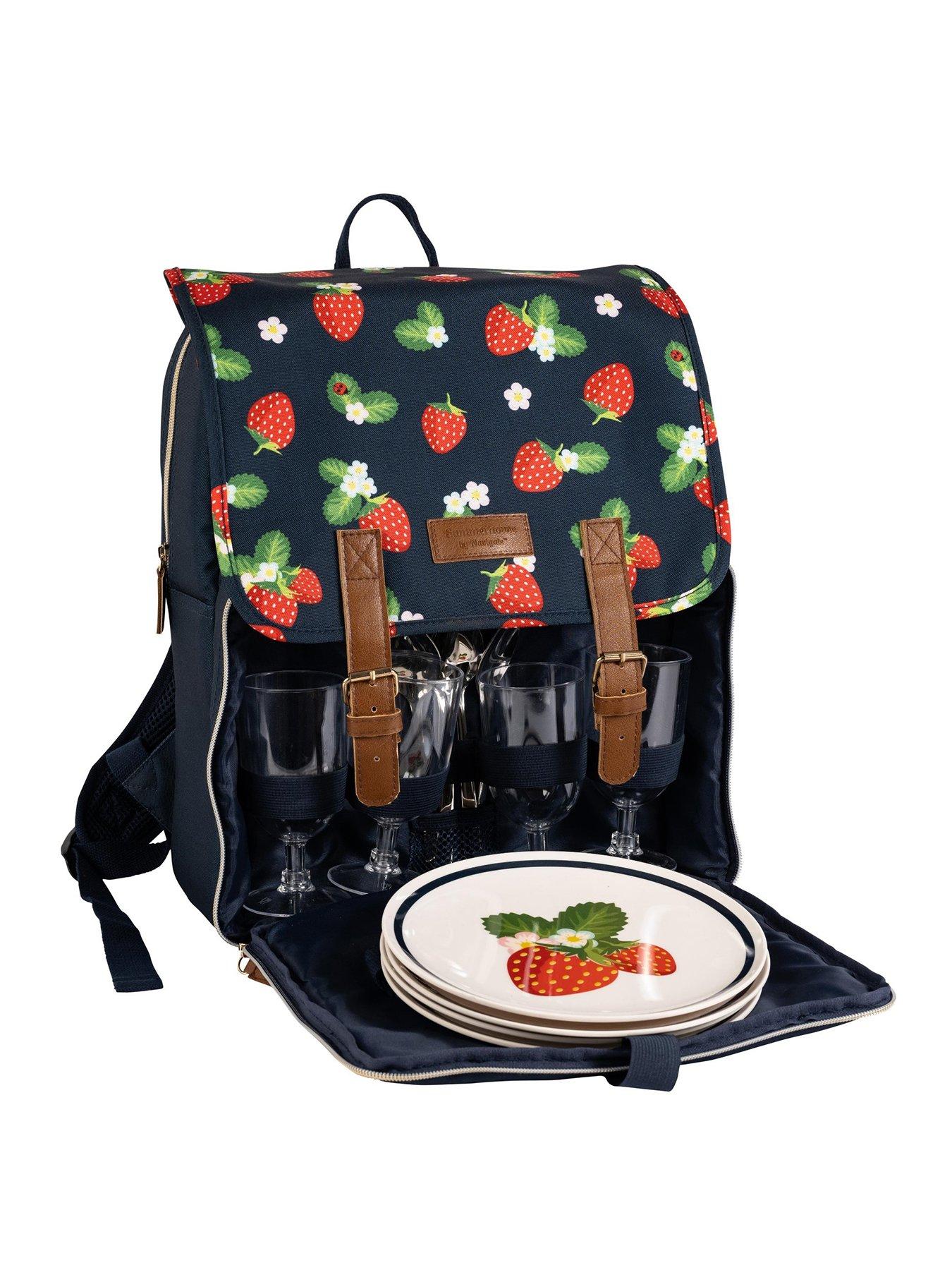 undefined Strawberries  &  Cream 4 Person Insulated Picnic Backpack with Contents - Navy