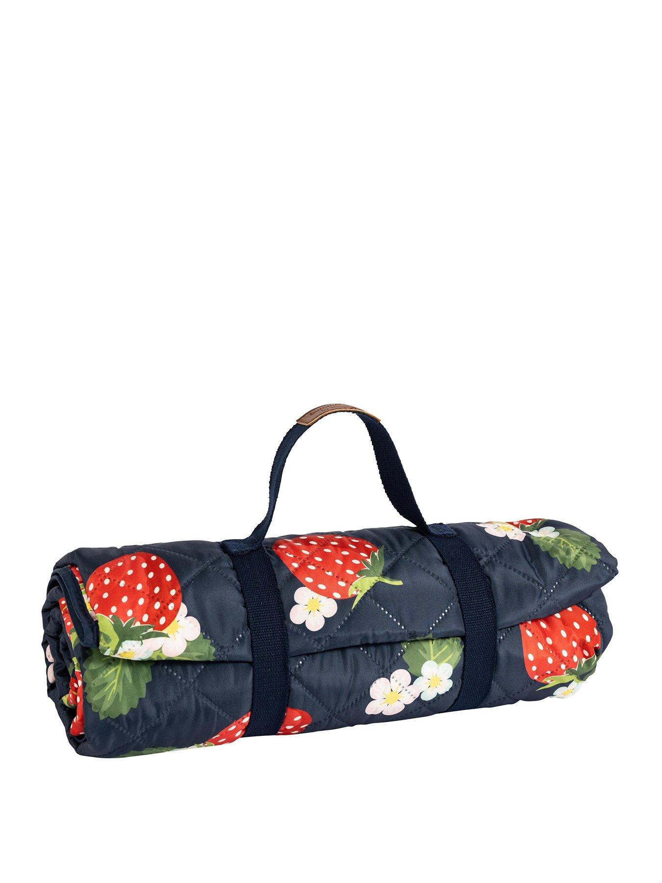 undefined Strawberries  &  Cream Extra Large Quilted Picnic Blanket with Carry Handle - Navy