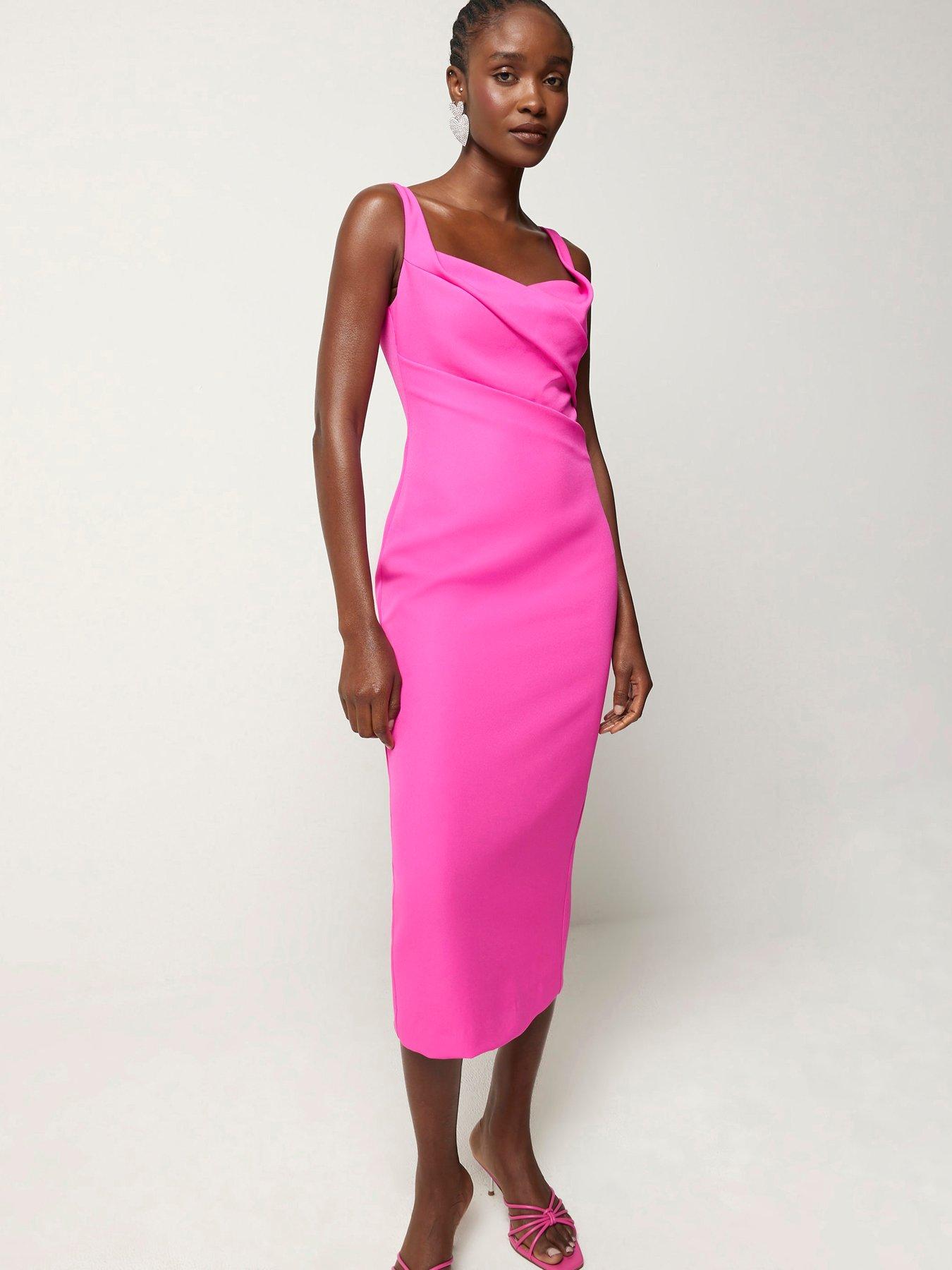 Light Pink Dress Bodycon Baby Pink Spaghetti Strap Ruched Padded