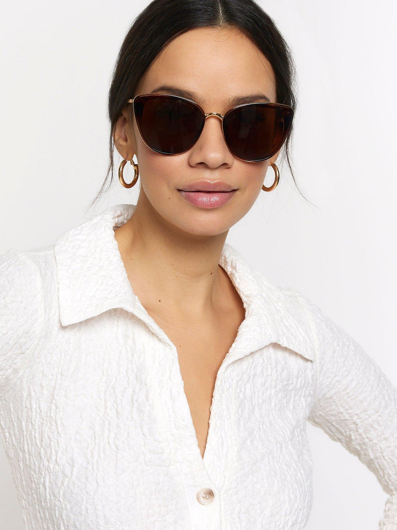 River Island Sandwich Cateye Sunglasses Brown littlewoods