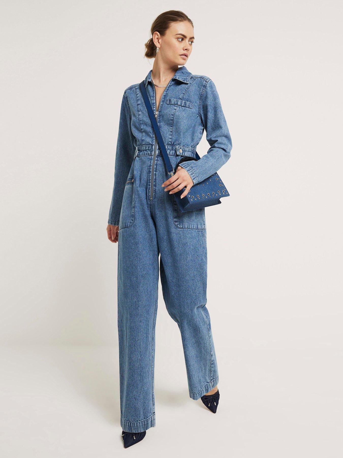 Zip Pocket Denim Boilersuit Medium Denim