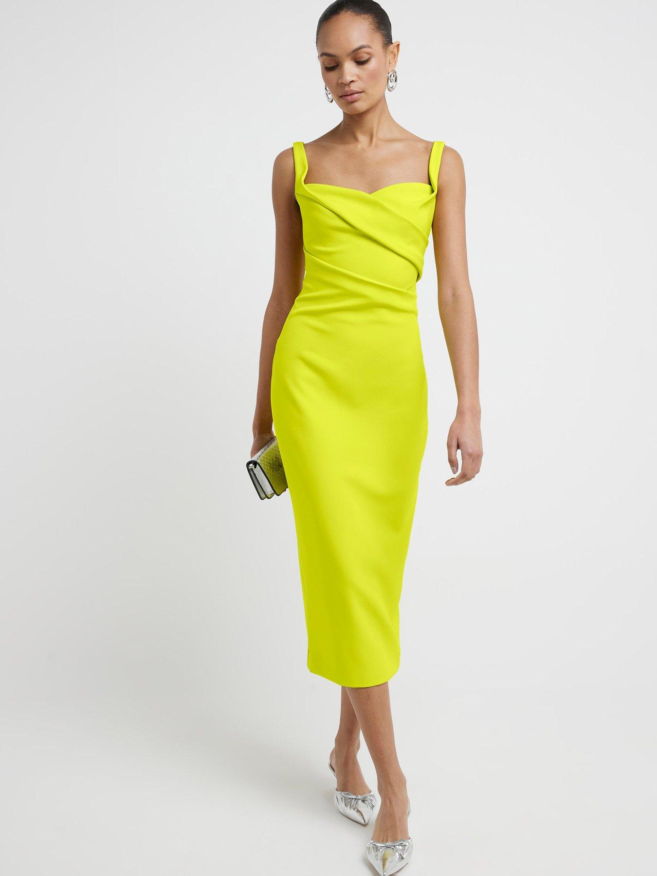 River Island Ruched Bodycon Dress Lime littlewoods