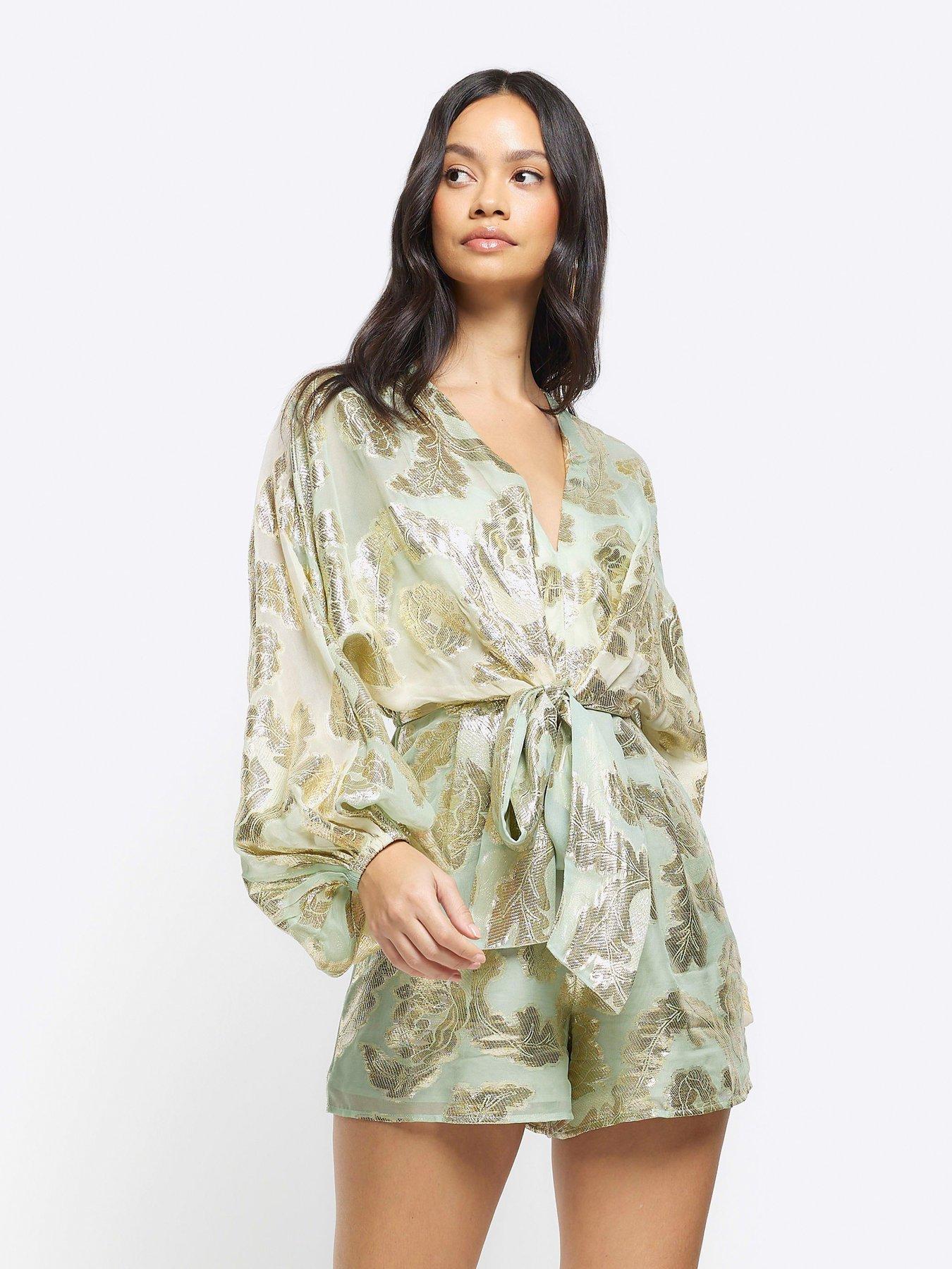 Image 1 of 5 of River Island Ombre Metallic Playsuit - Light Green