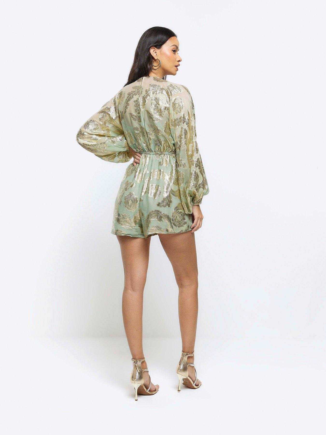 Image 2 of 5 of River Island Ombre Metallic Playsuit - Light Green