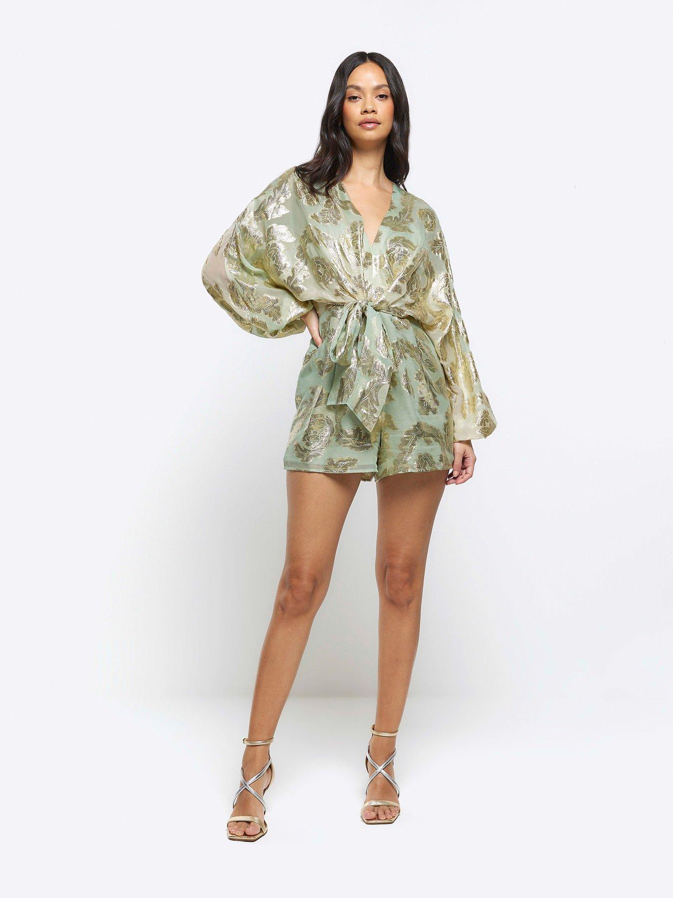 Image 3 of 5 of River Island Ombre Metallic Playsuit - Light Green