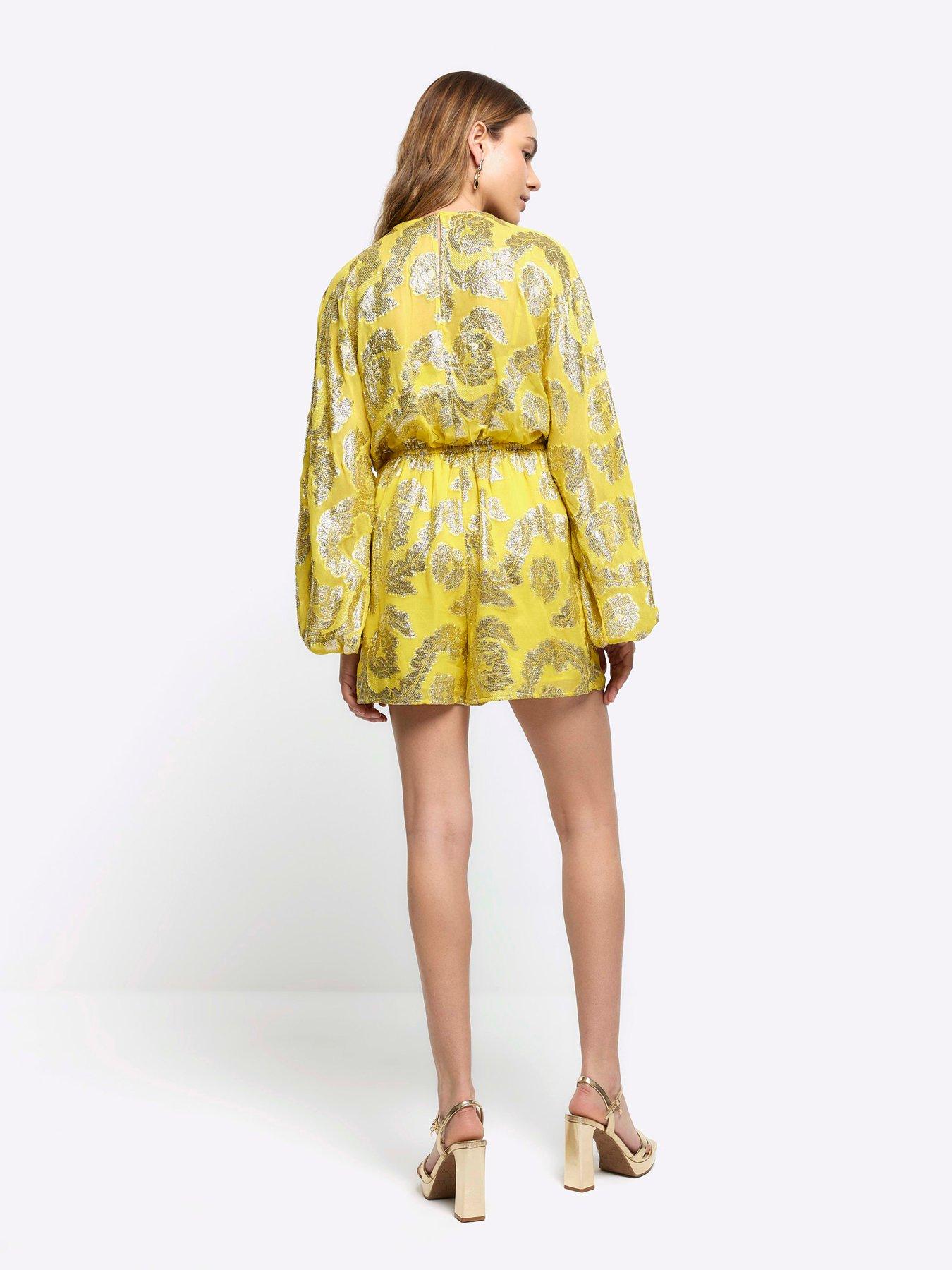 Metallic Tie Playsuit Yellow