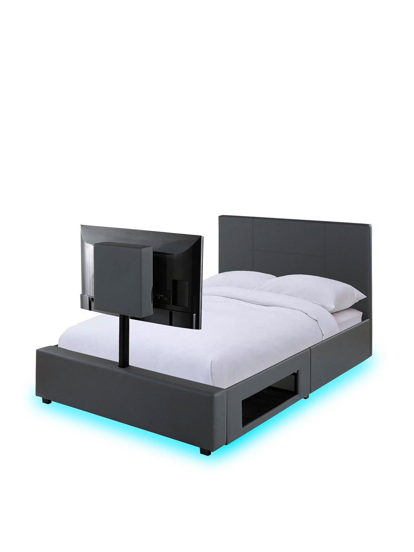 Image 2 of 8 of XR Living Ava Upholstered TV Bed with Under Bed LED Lighting - fits up to 55 inch TV &ndash; Grey