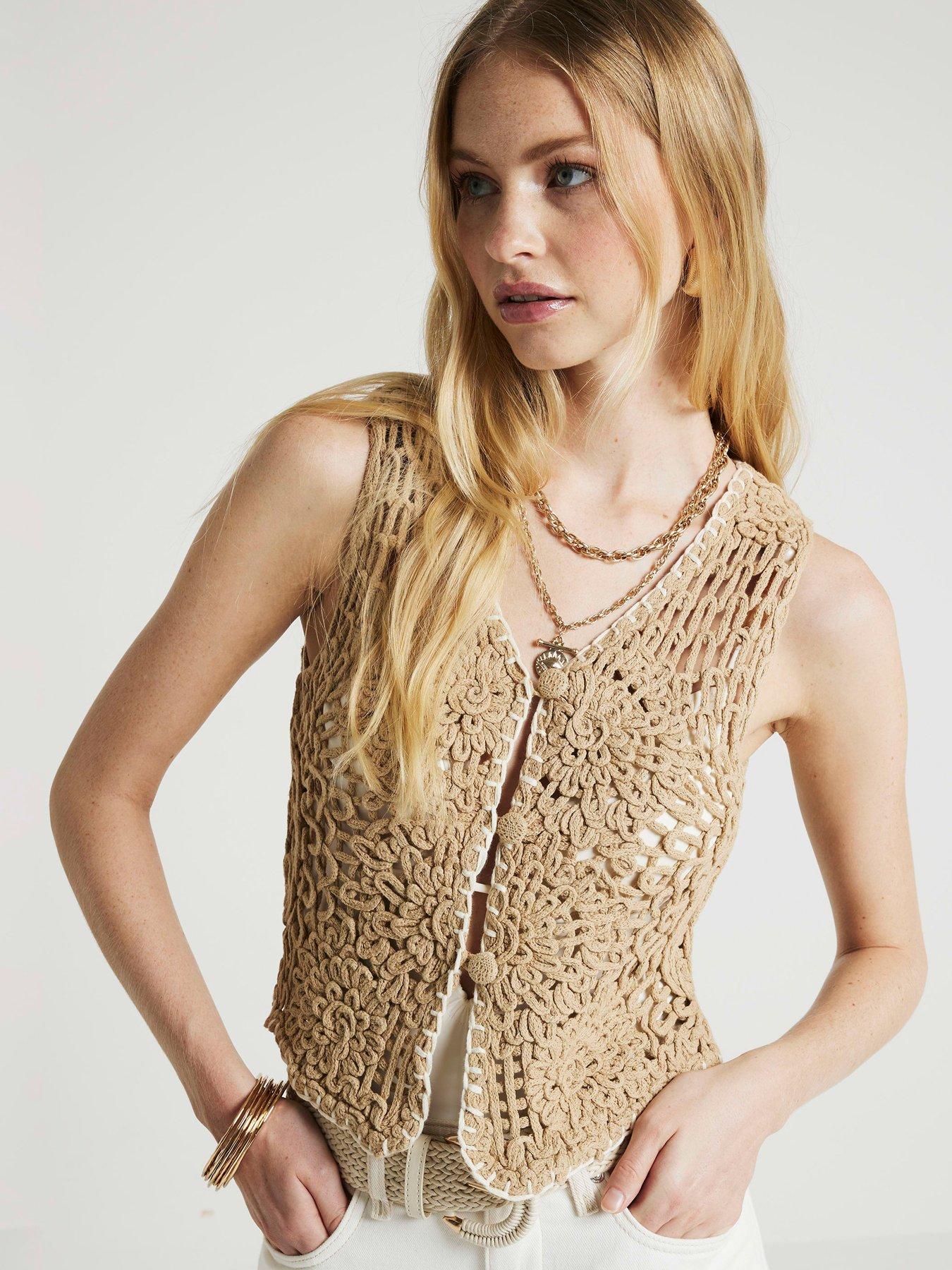 River Island Crochet Whipstitch Gilet Brown