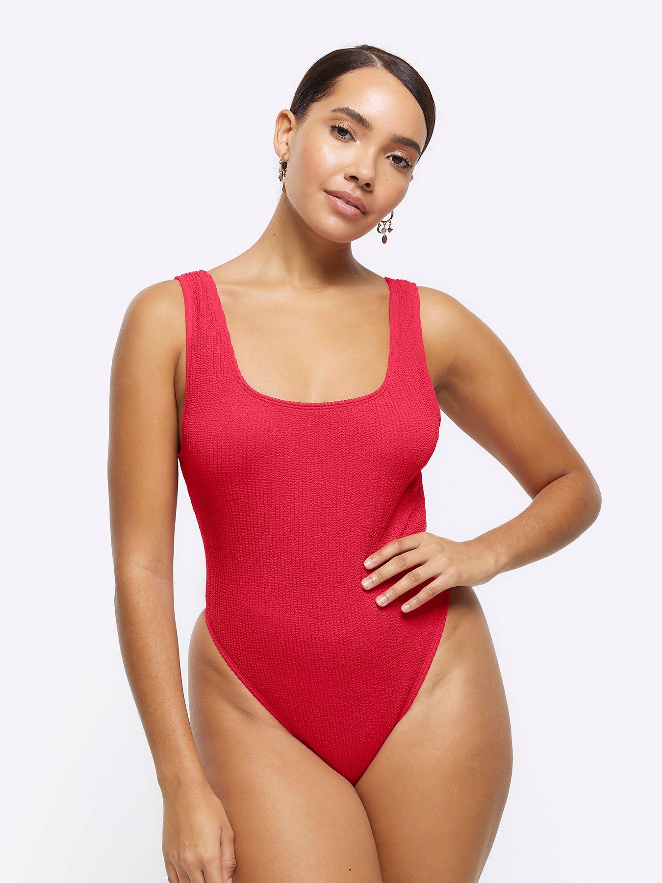 Textured Scoop Swimsuit Red