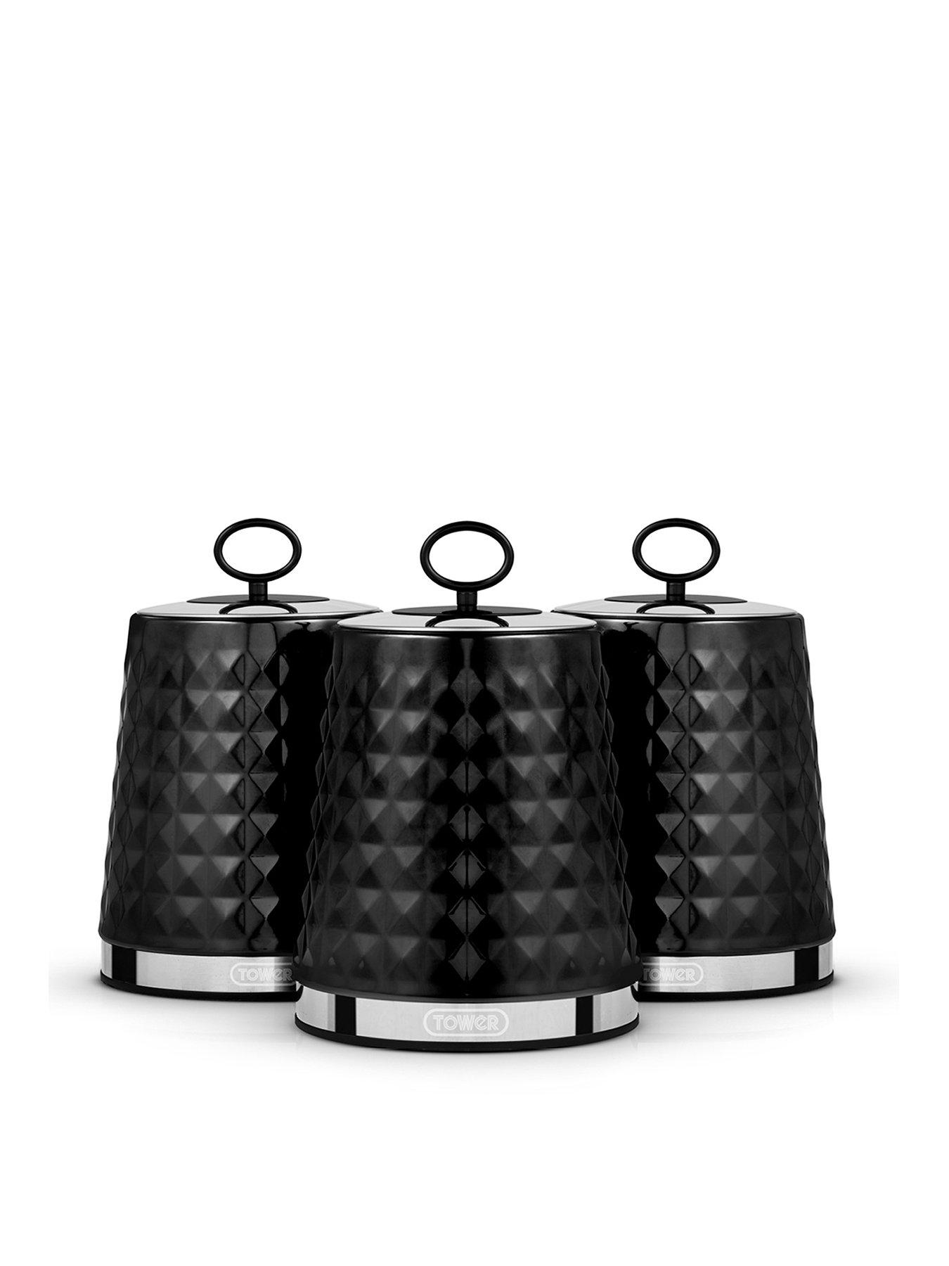 undefined Solitaire Set of 3 Black Storage Canisters