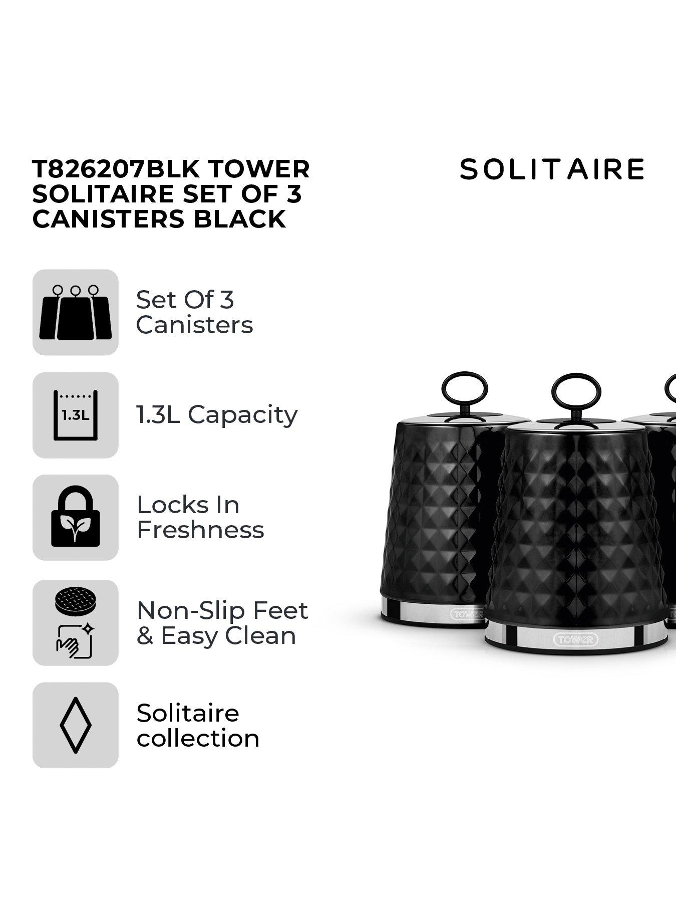 Tower Solitaire Set of Black Storage Canisters Littlewoods