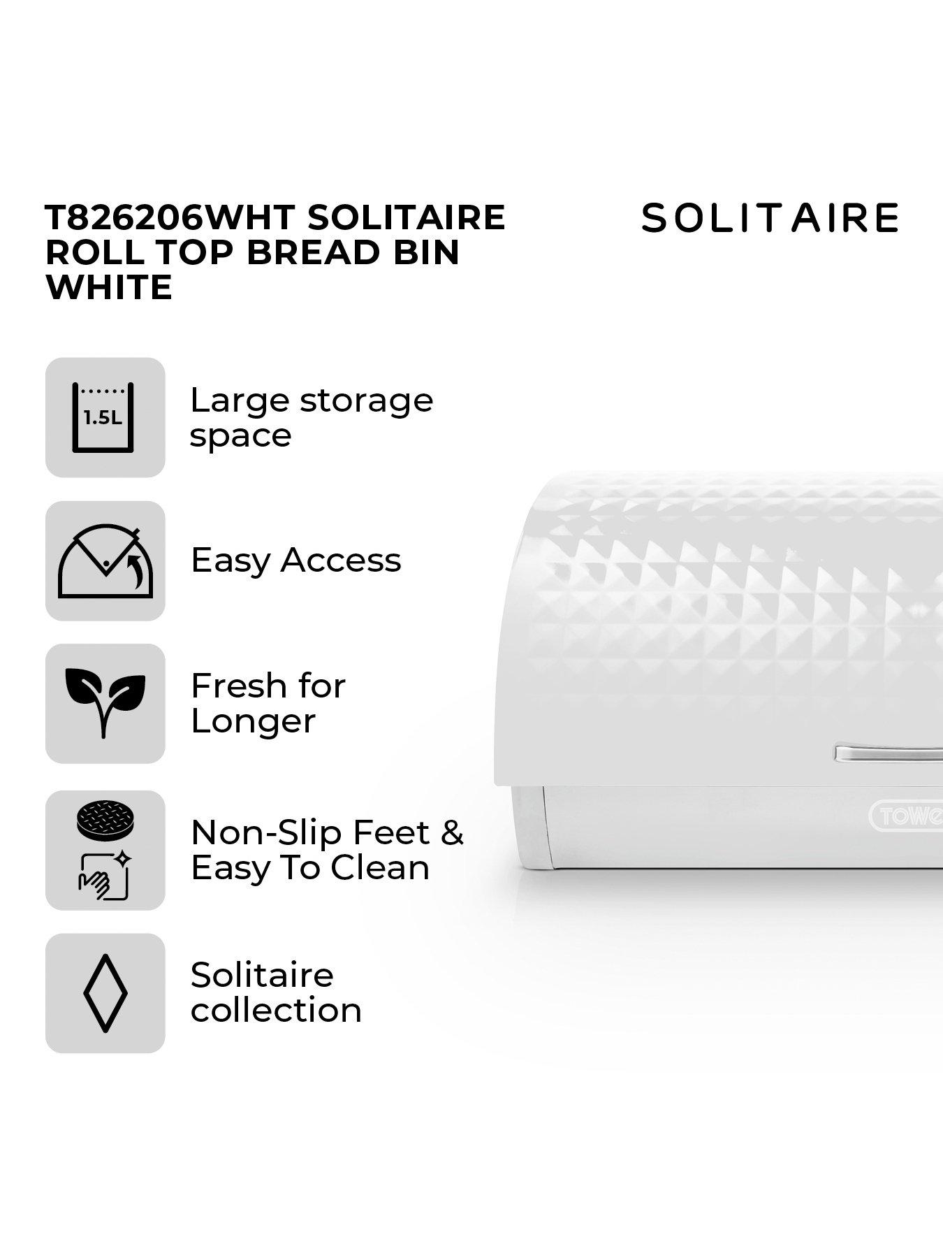 image of tower-solitaire-roll-top-bread-bin-ndash-silver-stainless-steel-body-with-a-white-lid