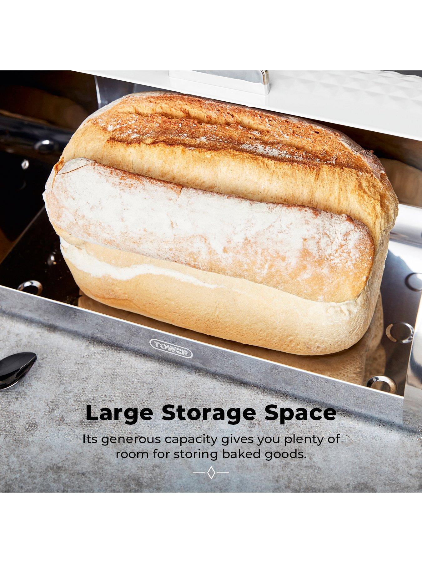  image of tower-solitaire-roll-top-bread-bin-ndash-silver-stainless-steel-body-with-a-white-lid