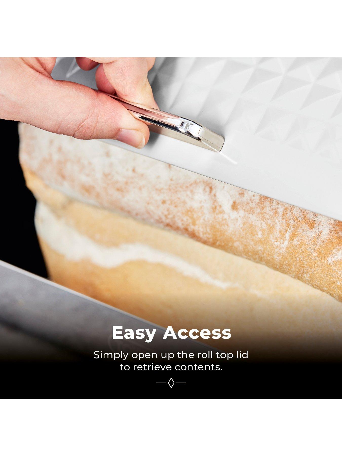  image of tower-solitaire-roll-top-bread-bin-ndash-silver-stainless-steel-body-with-a-white-lid
